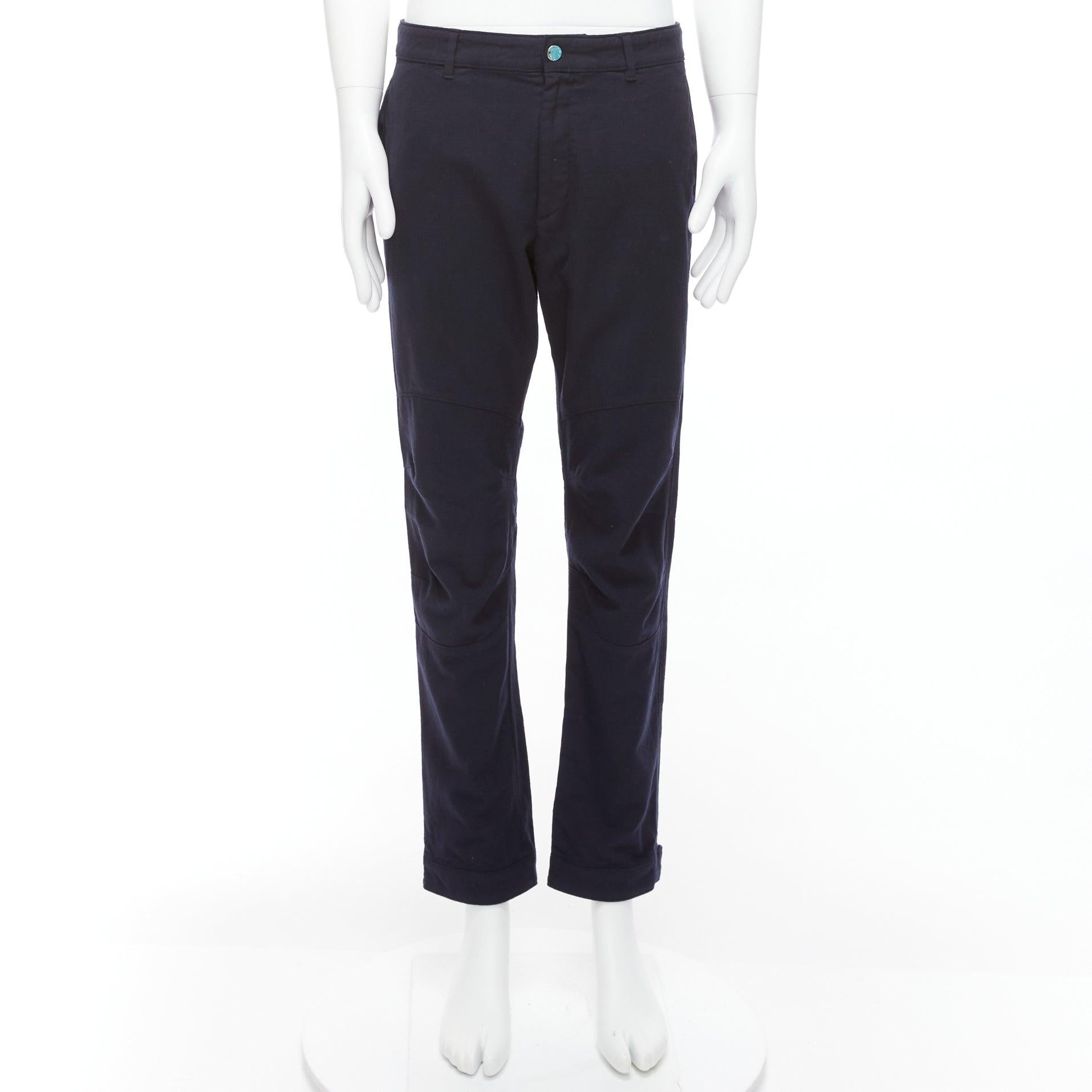 LOUIS VUITTON navy wool blend LV logo knee darts panelled crop pants FR42 M For Sale 5