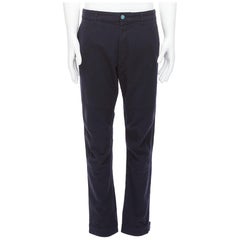 LOUIS VUITTON pantaloni crop in misto lana navy con logo LV e pinces al ginocchio, FR42 M.