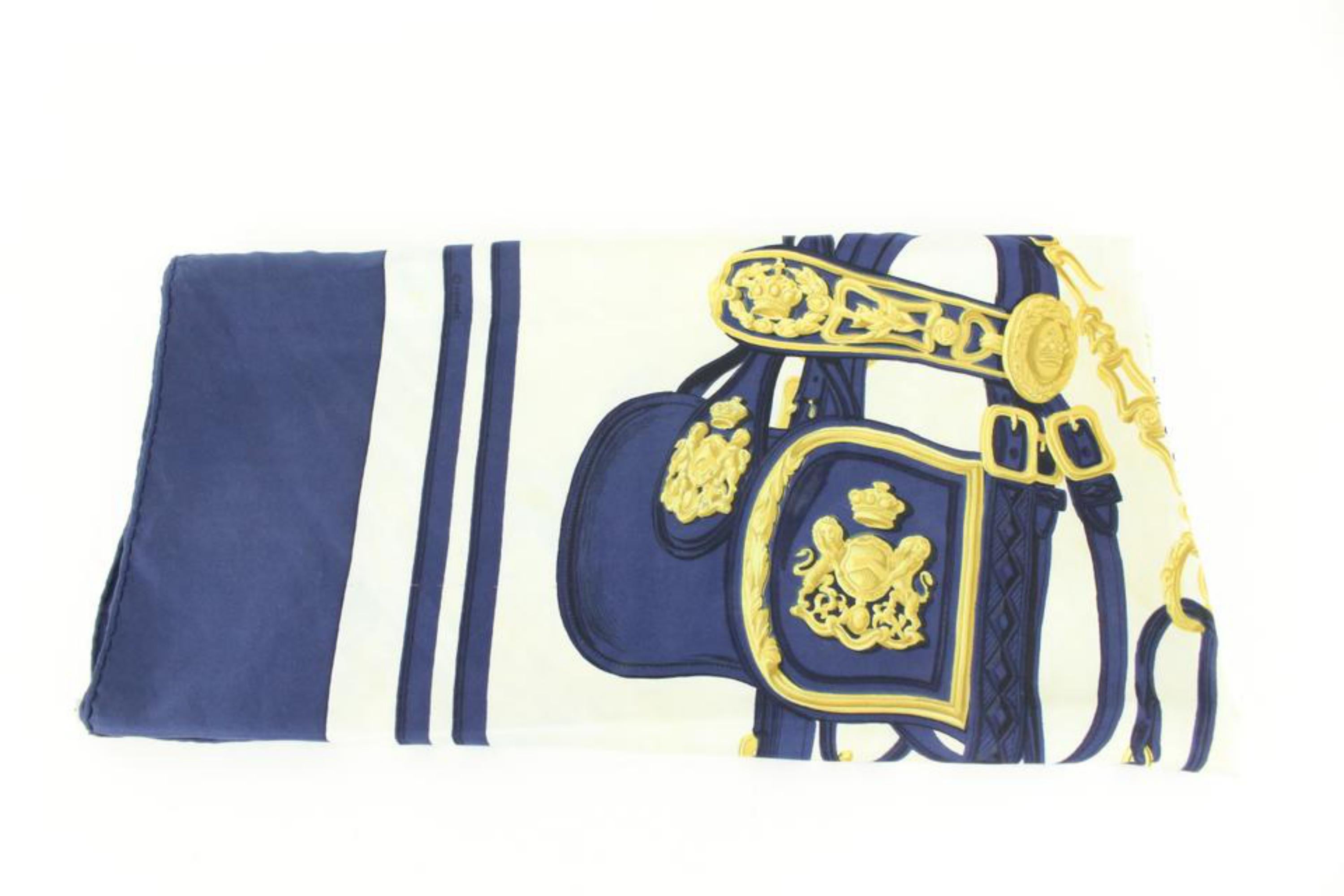 Hermes Navy x Gold Brides de Gala Silk Scarf 58h511s For Sale 2