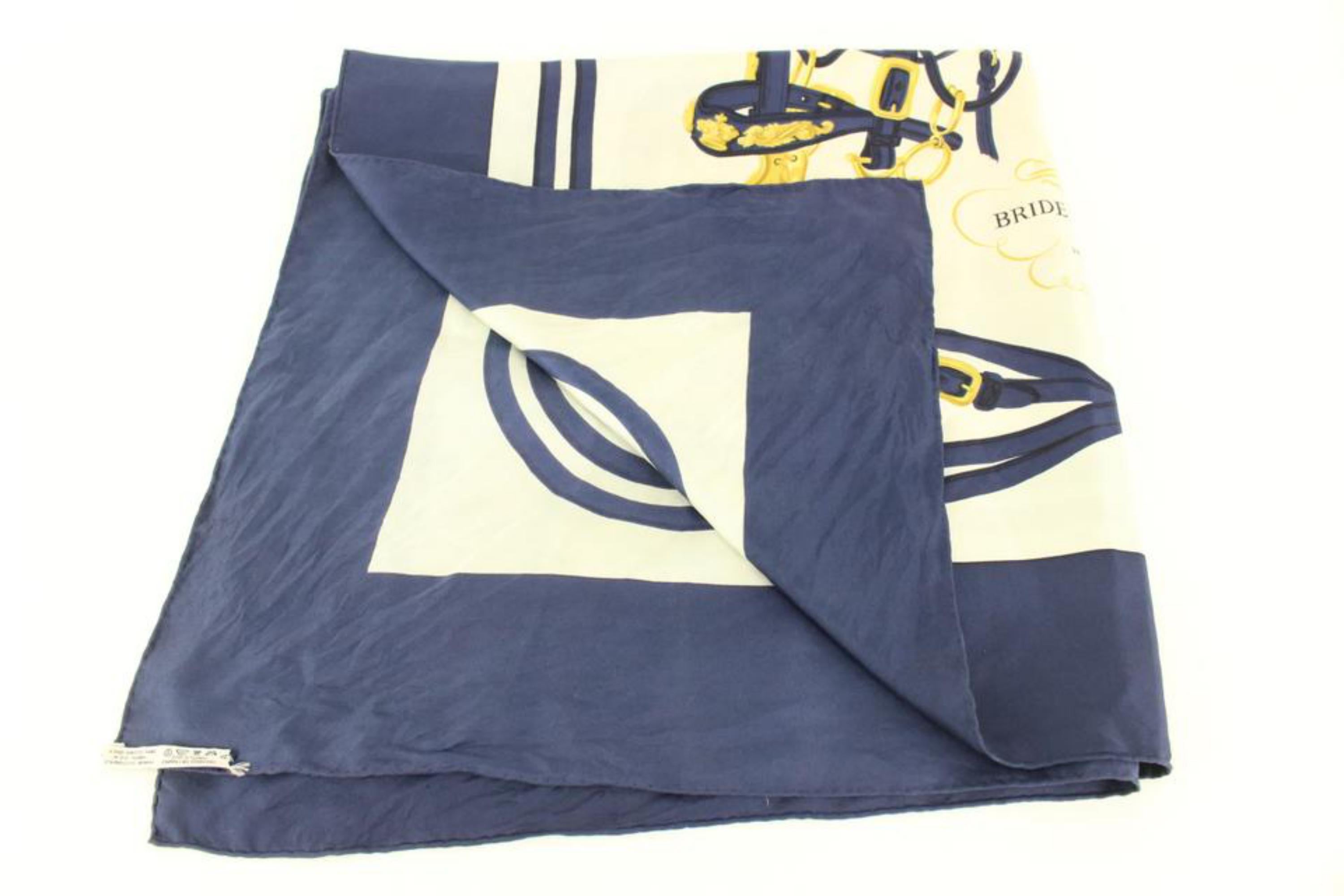 Hermes Navy x Gold Brides de Gala Silk Scarf 58h511s For Sale 1