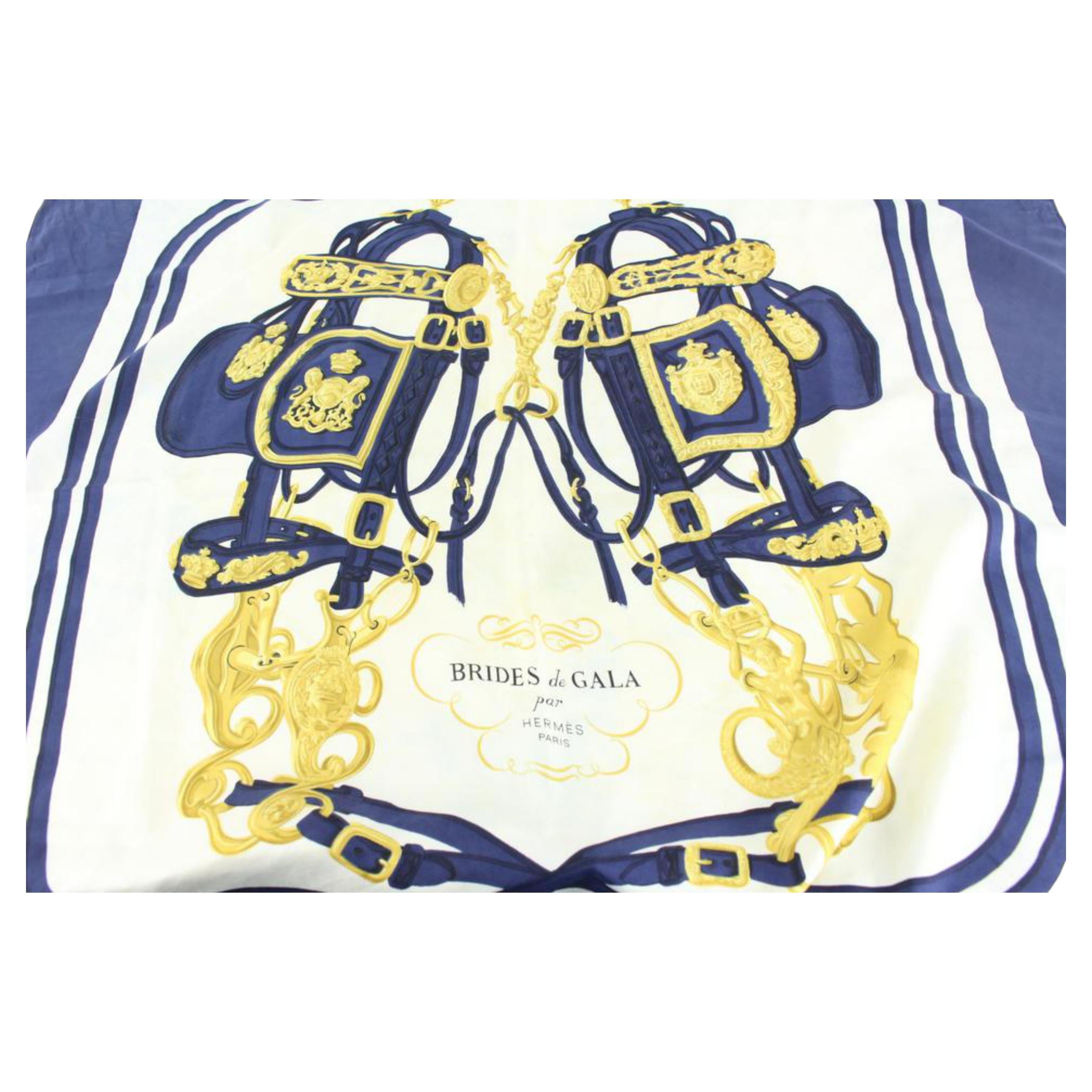 Hermes Navy x Gold Brides de Gala Silk Scarf 58h511s For Sale