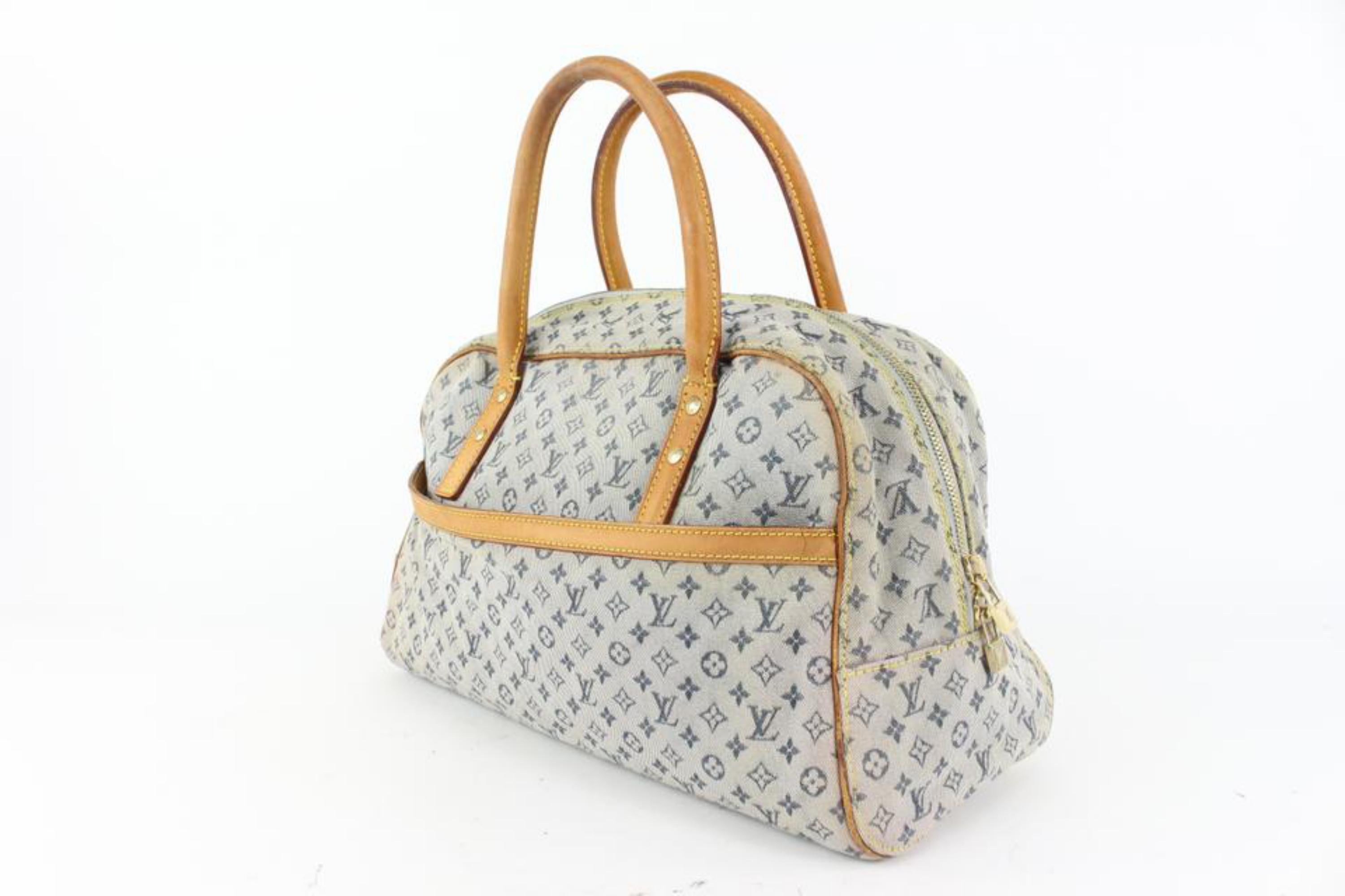 Louis Vuitton Navy x Grey Monogram Mini Lin Marie Boston Bag 1LV112 For Sale 6