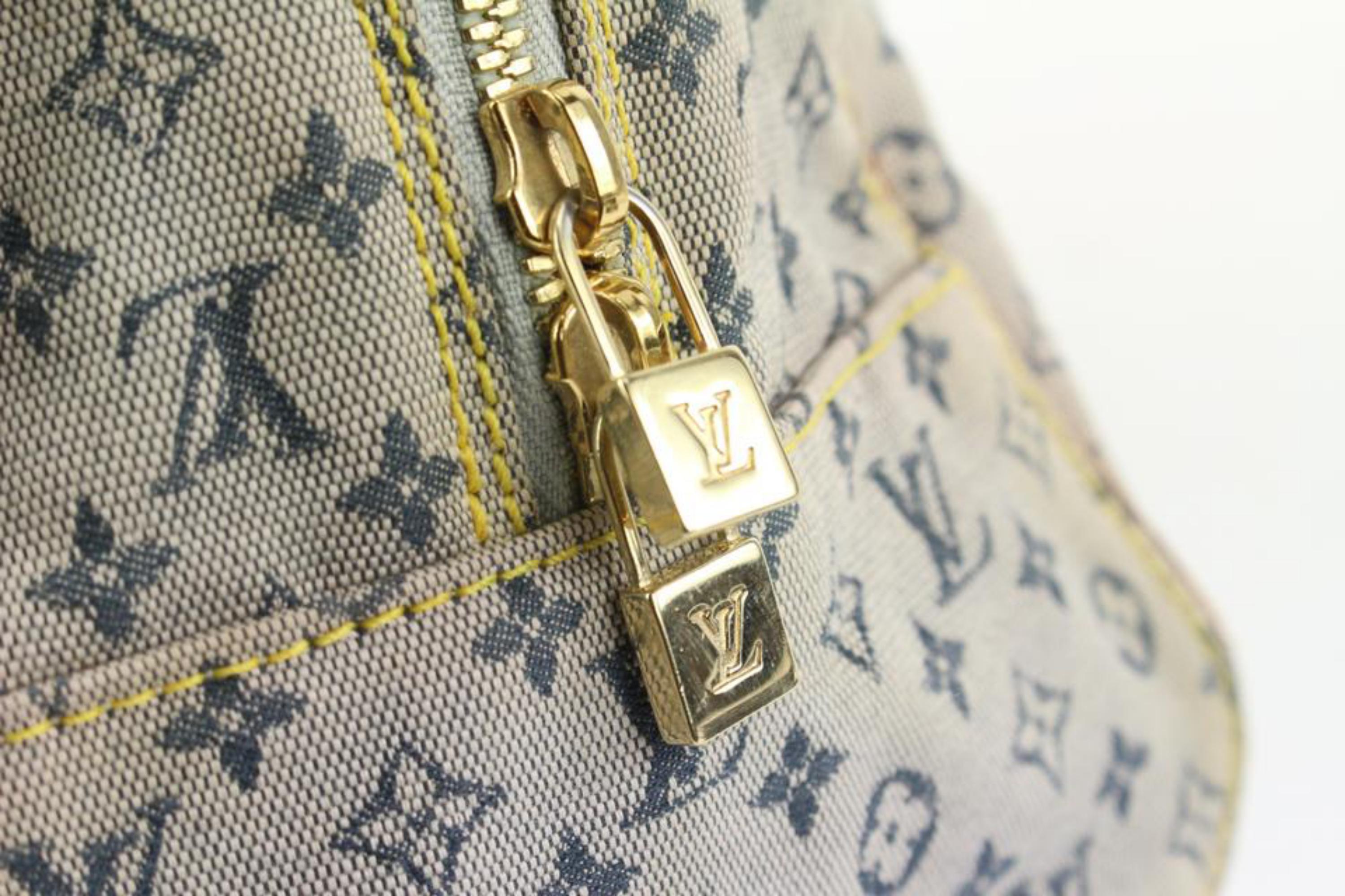 Gray Louis Vuitton Navy x Grey Monogram Mini Lin Marie Boston Bag 1LV112 For Sale