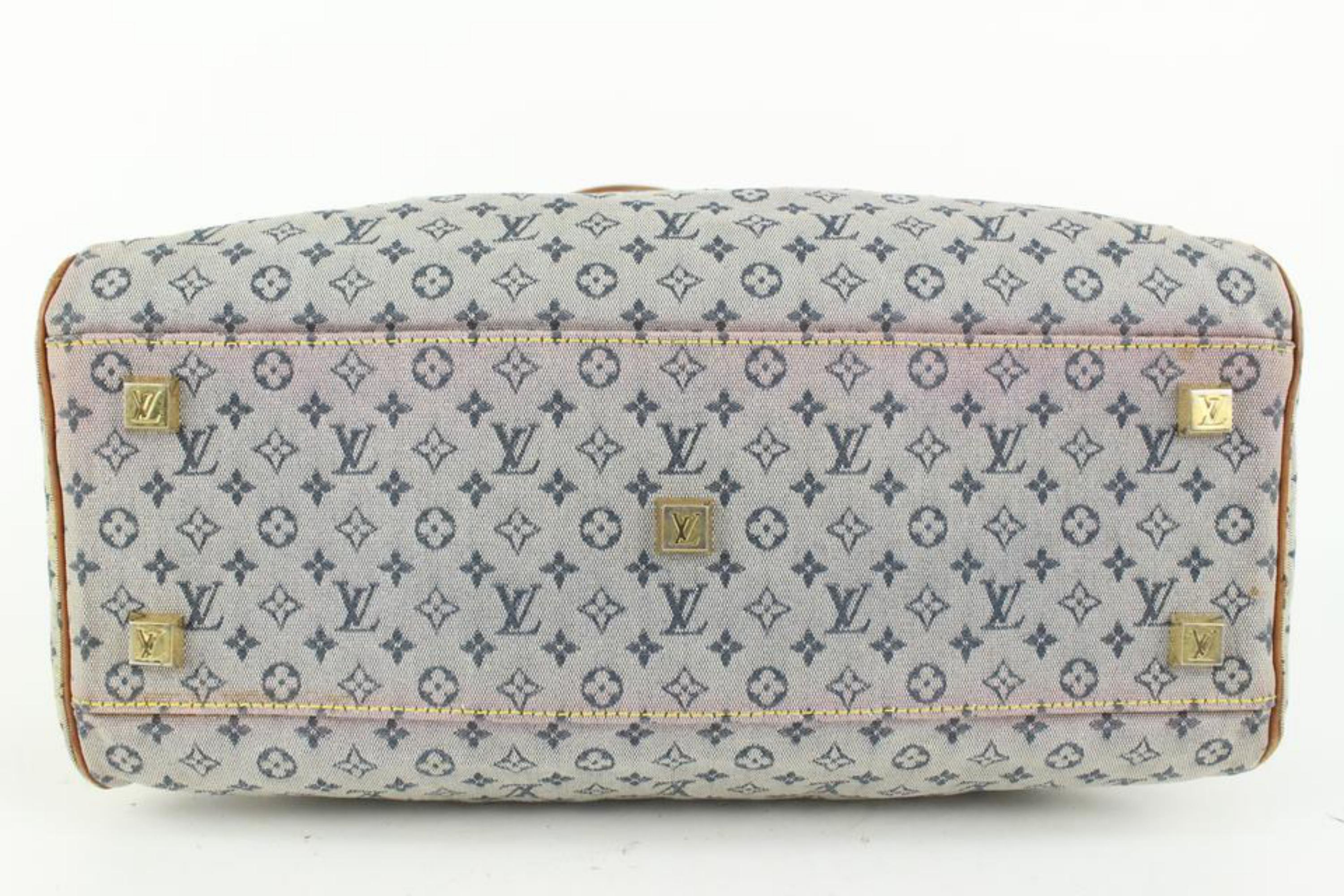 Louis Vuitton Navy x Grey Monogram Mini Lin Marie Boston Bag 1LV112 In Good Condition For Sale In Dix hills, NY