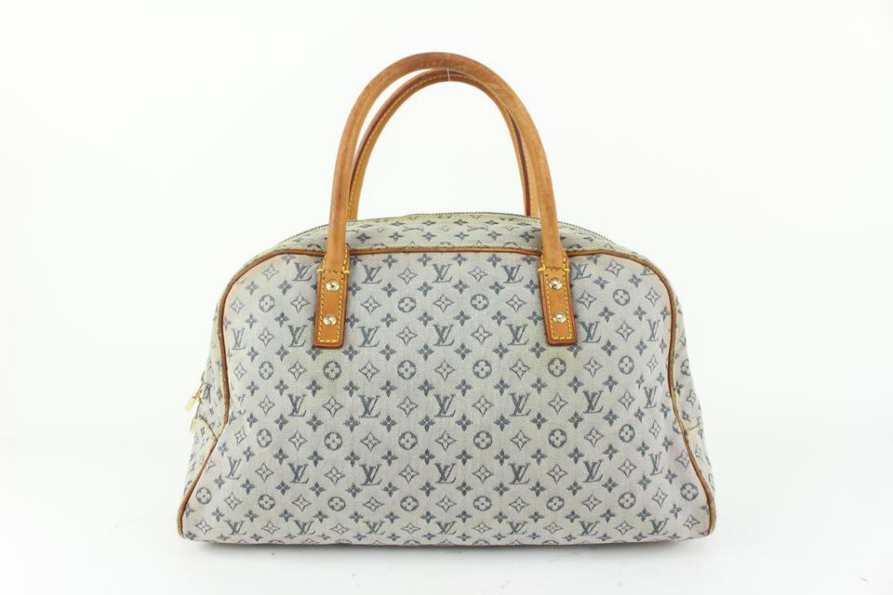 Louis Vuitton Navy x Grey Monogram Mini Lin Marie Boston Bag 1LV112 For Sale 2