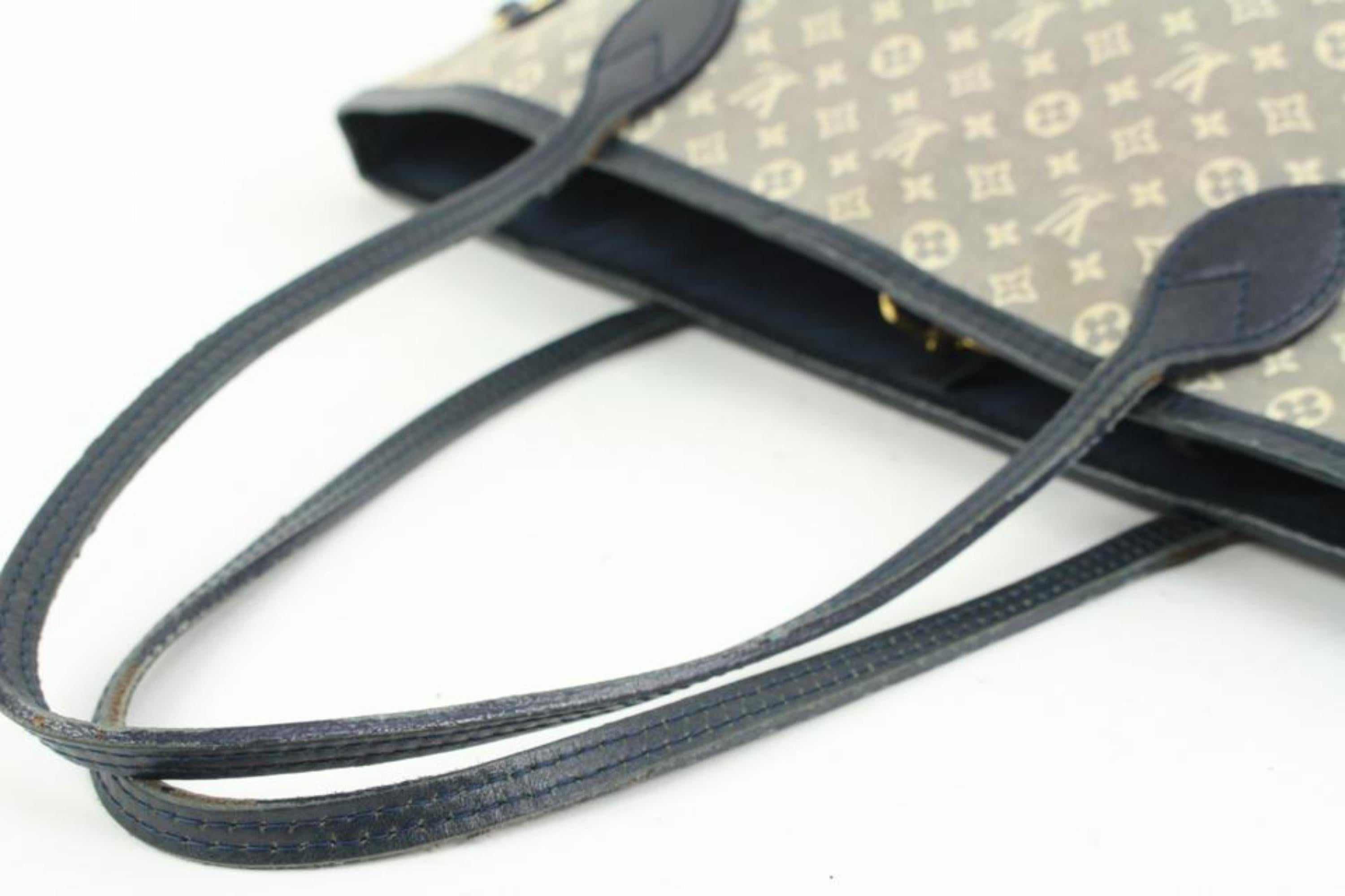 Louis Vuitton Navy x Grey Monogram Mini Lin Neverfull MM Idylle 11lv216s In Good Condition In Dix hills, NY