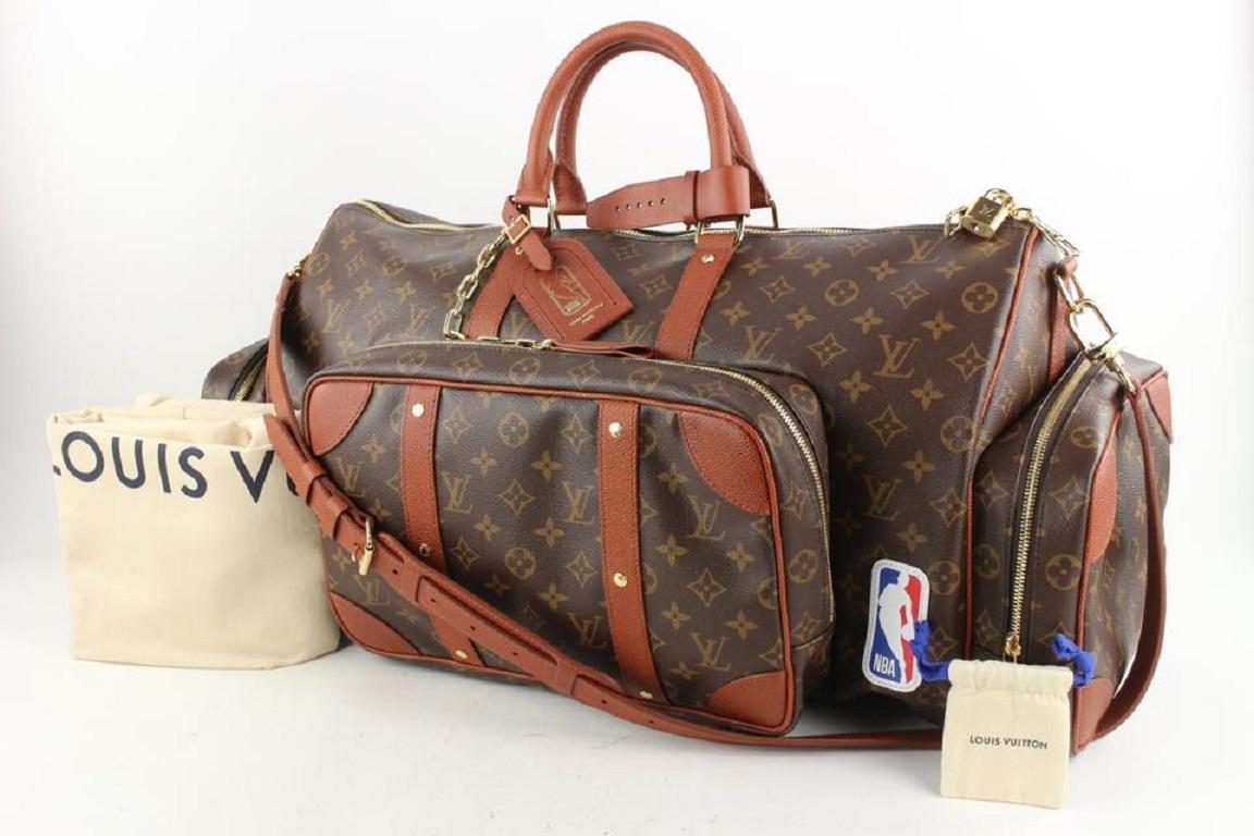 NBA Brown and White Monogram Canvas Keepall Bandouliere 55 Gold Hardware,  2020