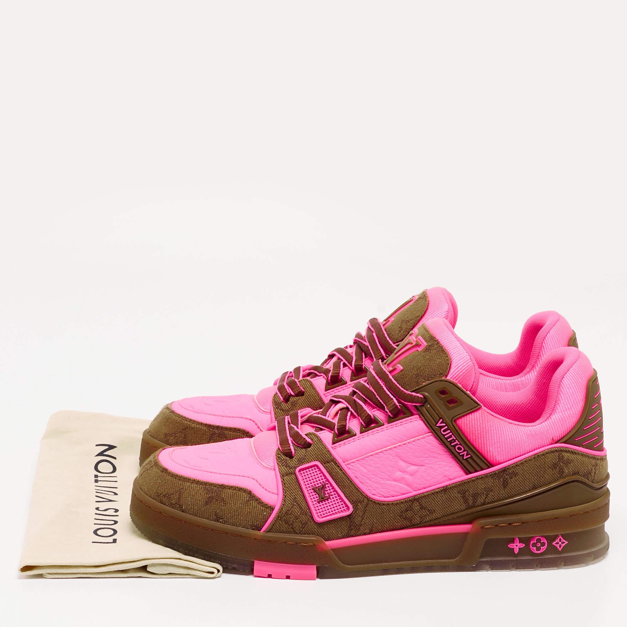 Louis Vuitton Neon Pink/Brown Monogram Leather and Canvas LV Trainer Sneakers Si 6