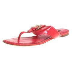 Louis Vuitton Neon Pink Monogram Patent Leather Thong Flats Size 39.5