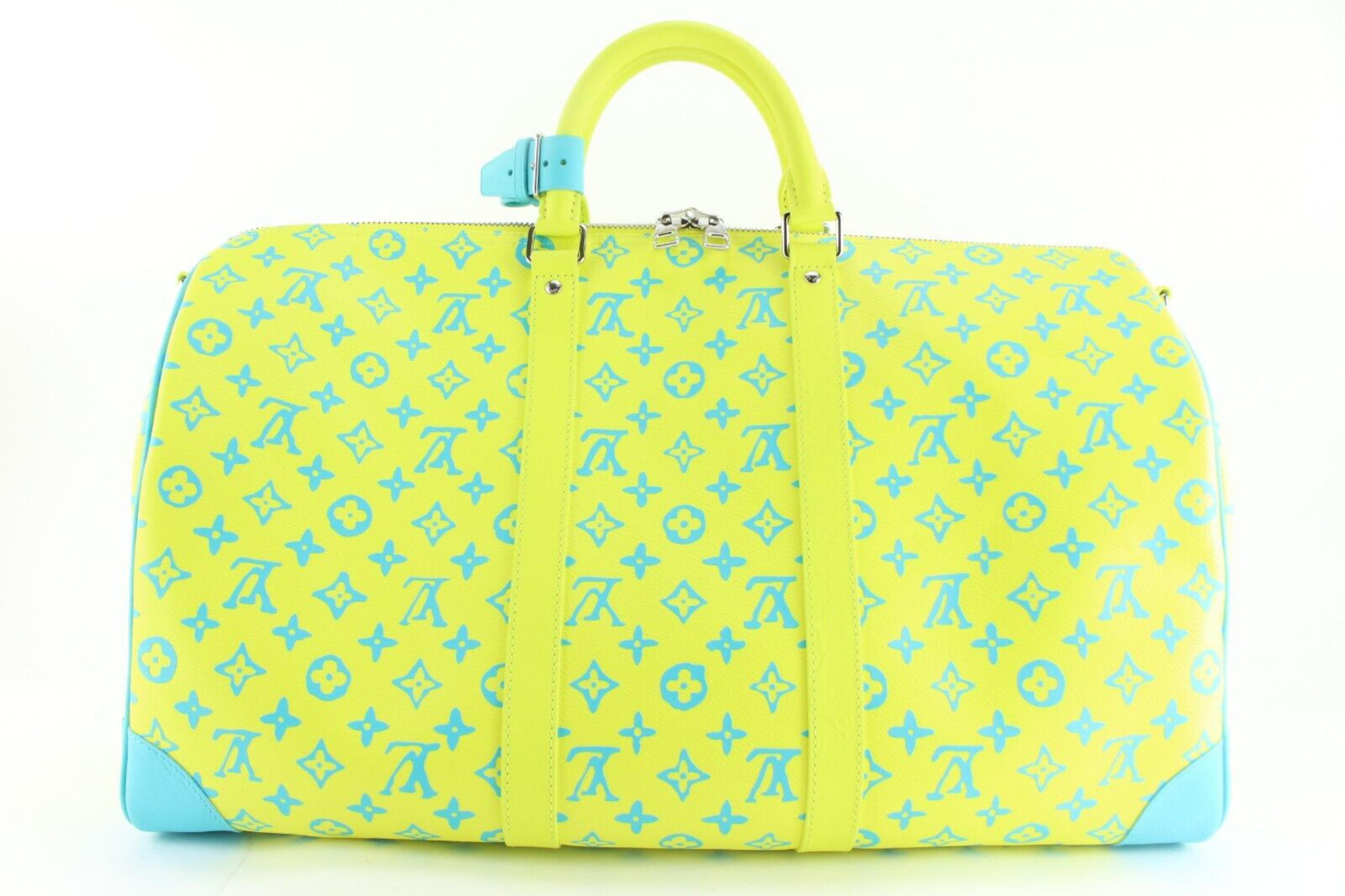Louis Vuitton Neon Yellow Blue Monogram Playground Keepall Bandouliere 504Lk0228 For Sale 3