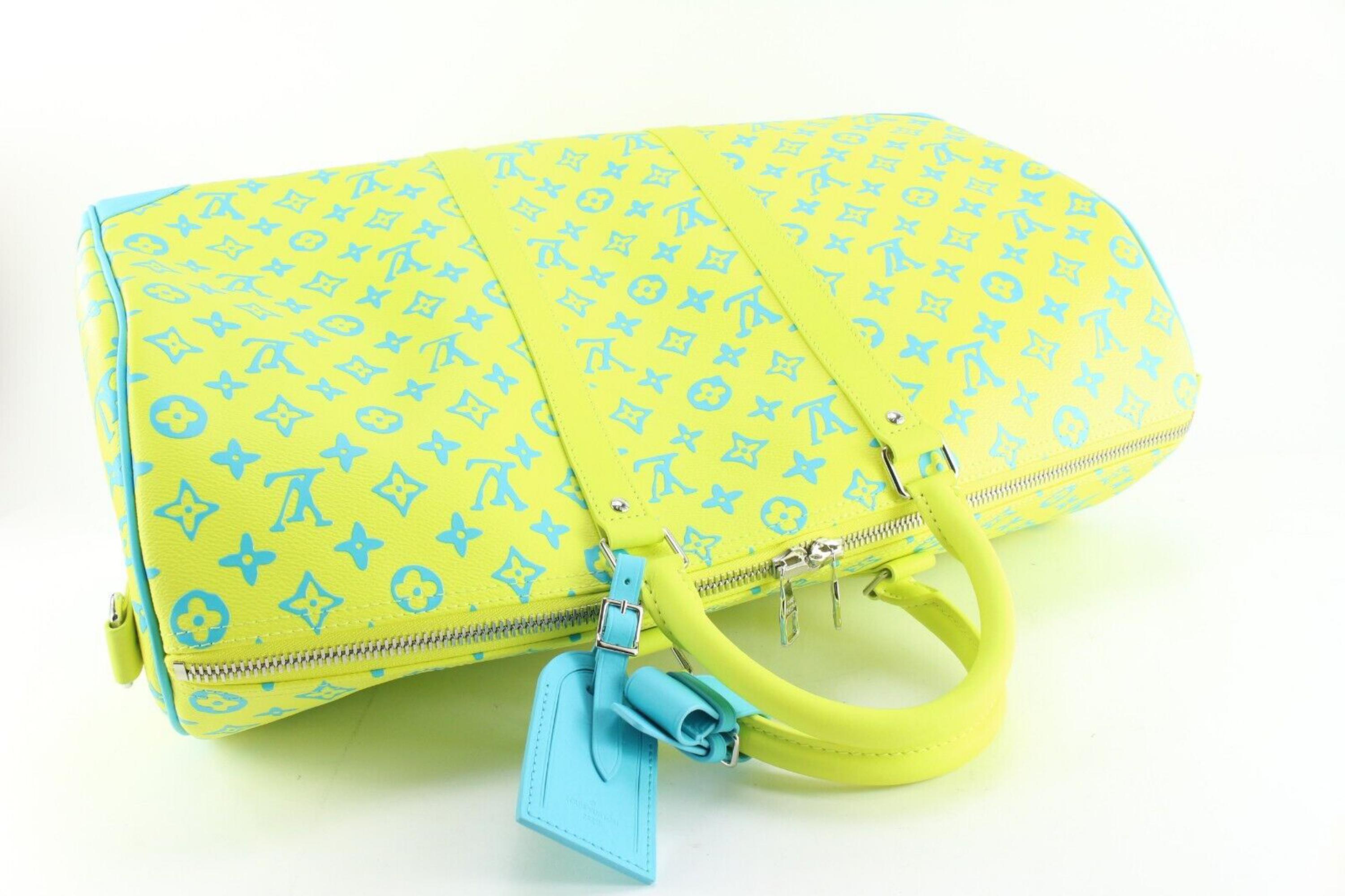 Louis Vuitton Neon Yellow Blue Monogram Playground Keepall Bandouliere 504Lk0228 For Sale 1