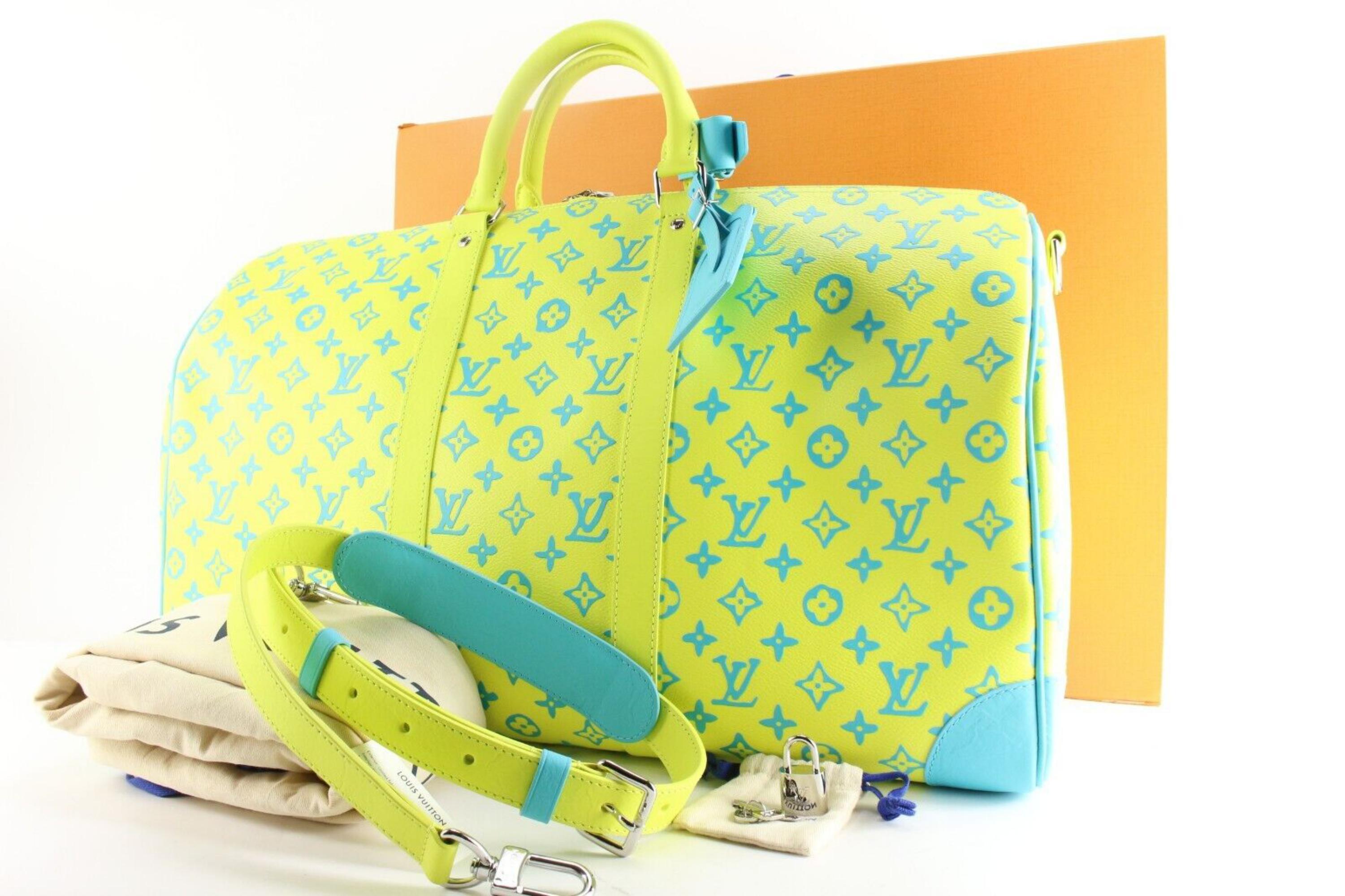 Louis Vuitton Neon Yellow Blue Monogram Playground Keepall Bandouliere 504Lk0228 For Sale 2