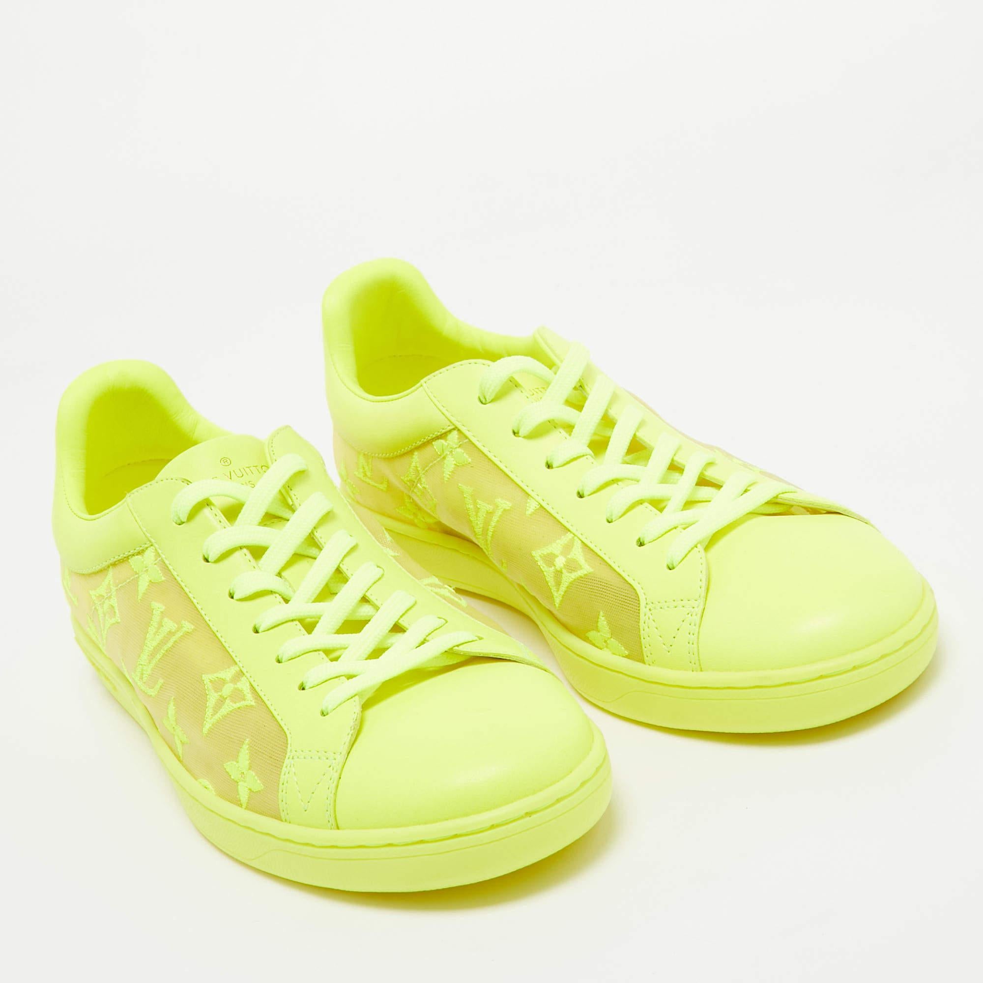 Louis Vuitton Neon Yellow Leather and Monogram Embroidered Mesh Luxembourg  For Sale 1