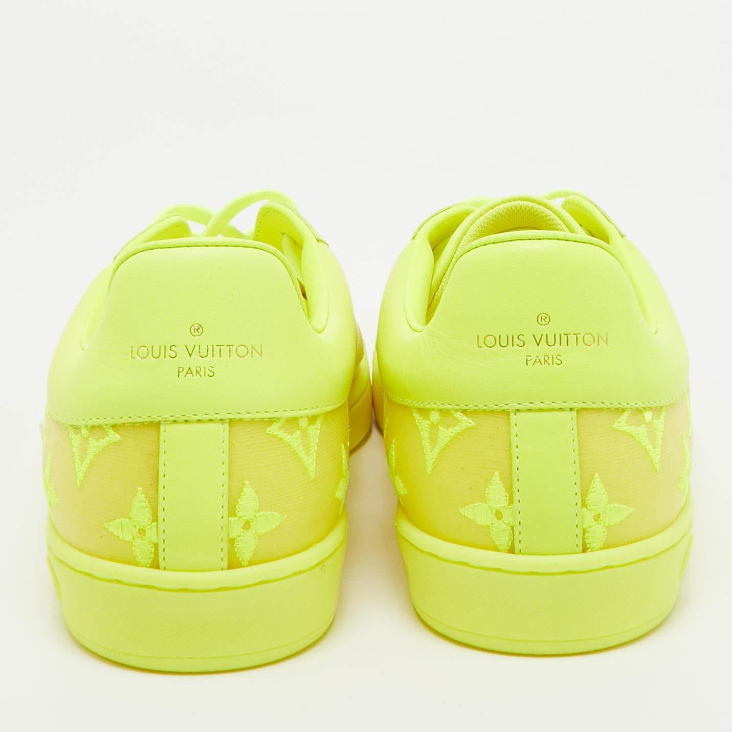 Louis Vuitton Neon Yellow Leather and Monogram Embroidered Mesh Luxembourg  For Sale 2