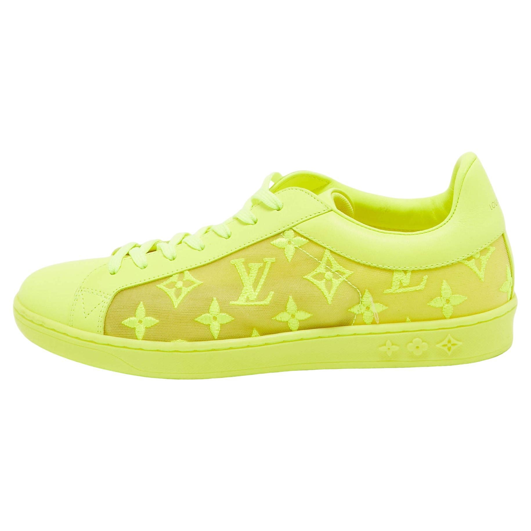 Louis Vuitton Neon Yellow Leather and Monogram Embroidered Mesh Luxembourg  For Sale