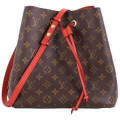 💕Super Rare and Popular!💕 Excellent Condition Louis Vuitton LV Neo Noe In  Monogram Canvas and Red Leather Trim.