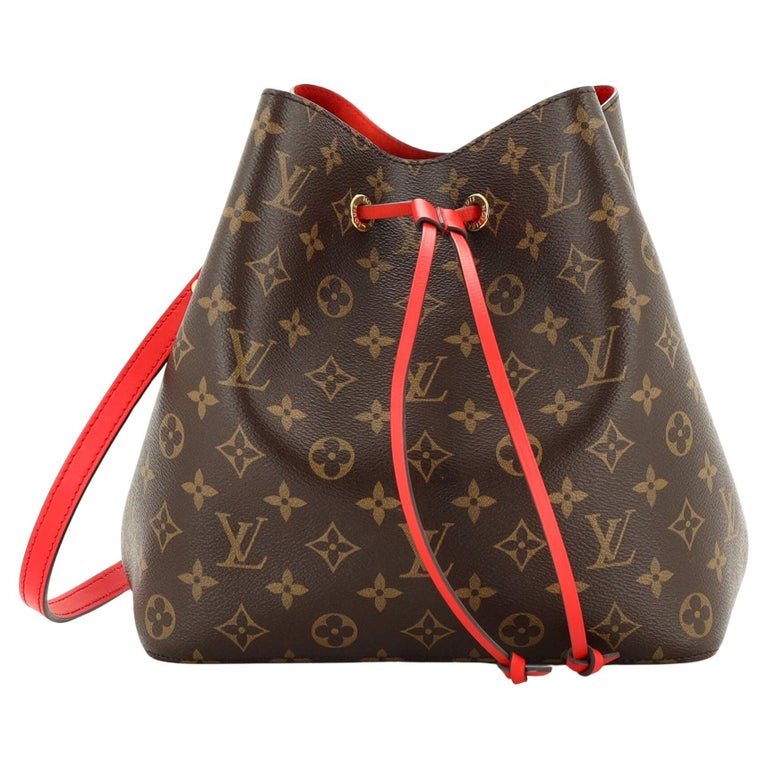Louis Vuitton - Neo Noe MM - Brown and Red Coated Canvas Monogram Shoulder  Bag