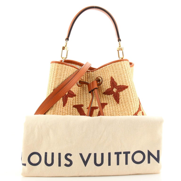 Louis Vuitton Raffia Calfskin Monogram Neonoe MM Tan Bucket Bag