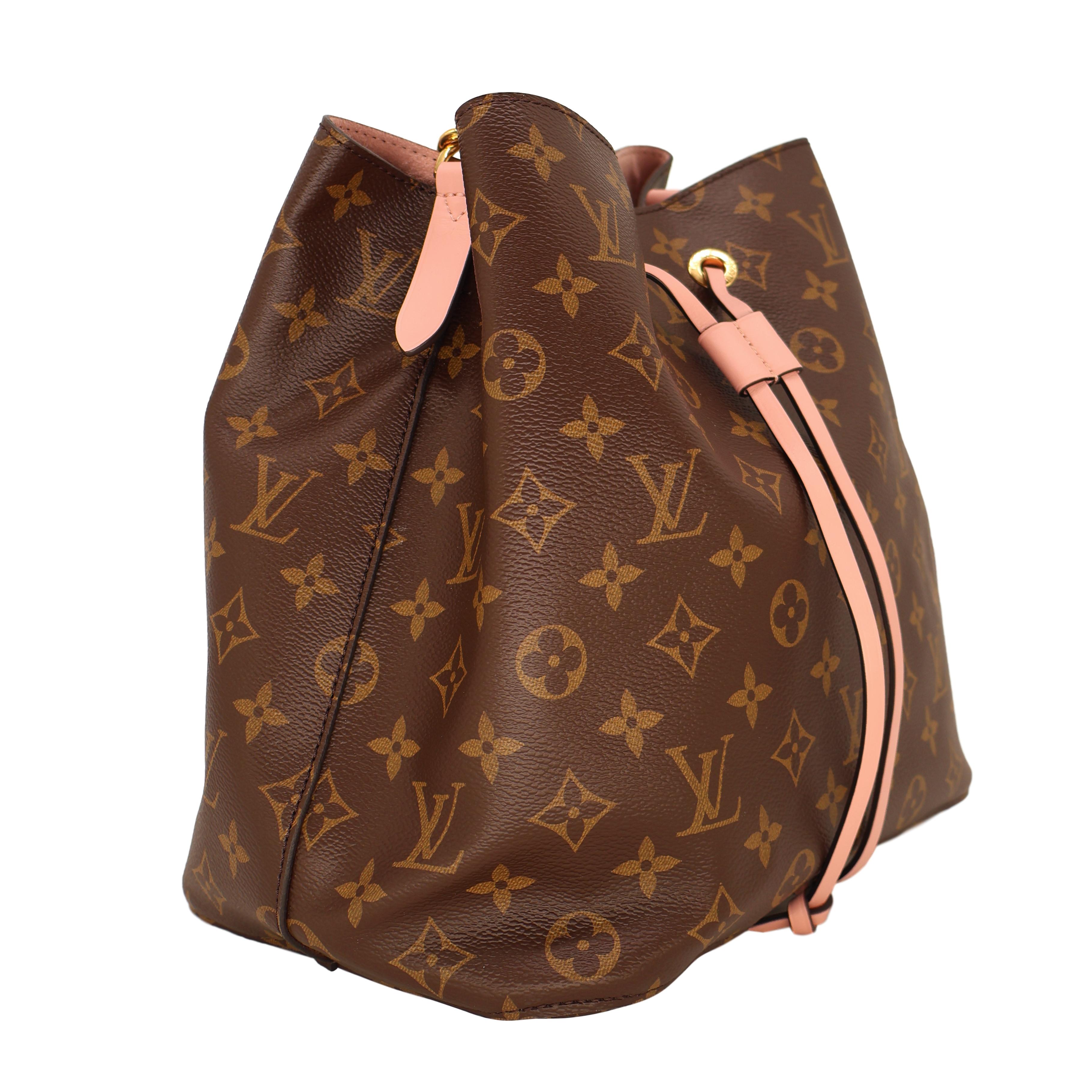 Louis Vuitton “NéoNoé” Monogram Rose Poudre Leather Shoulder Bucket Bag, circa 2017. Made in France, the Noe was originally designed by Louis Vuitton’s grandson in 1932 as a bag to carry champagne, specifically four bottles upright and one inverted