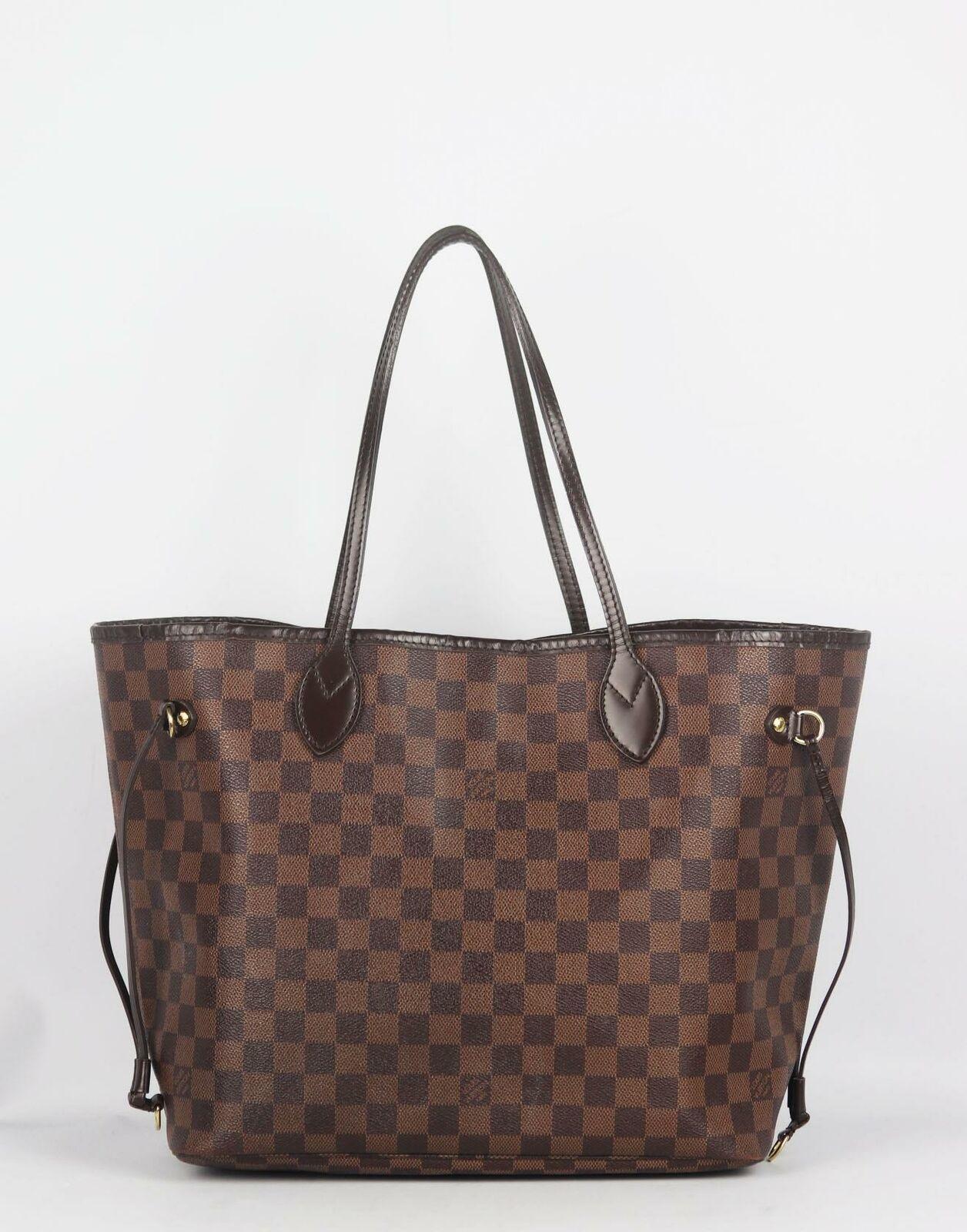 Brown Louis Vuitton Neverfall MM Damier Ebène Canvas & Leather Tote Bag