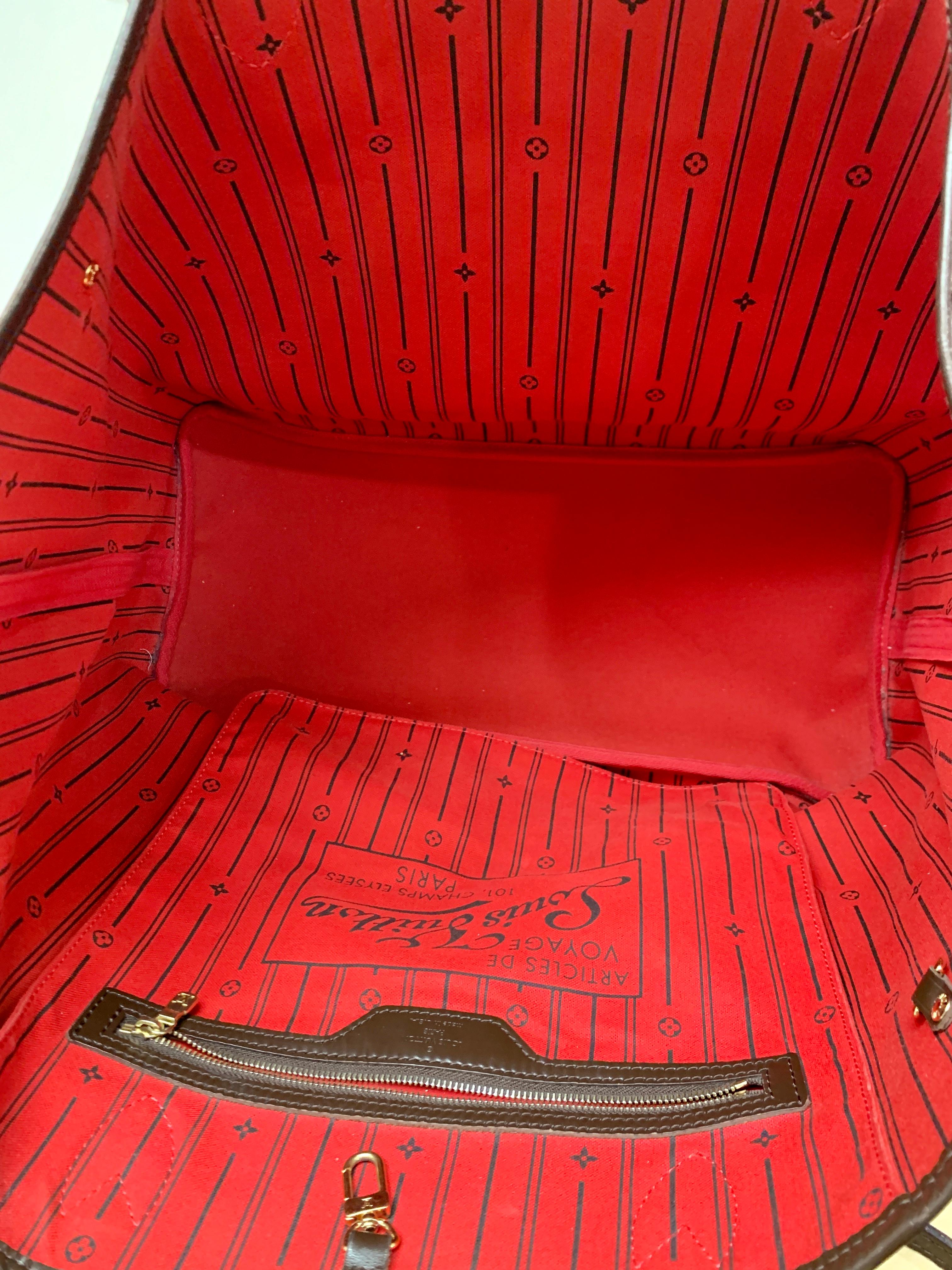 LOUIS VUITTON  Neverfull GM Huge Shoulder Bag Damier Ebene, Red Interior  2