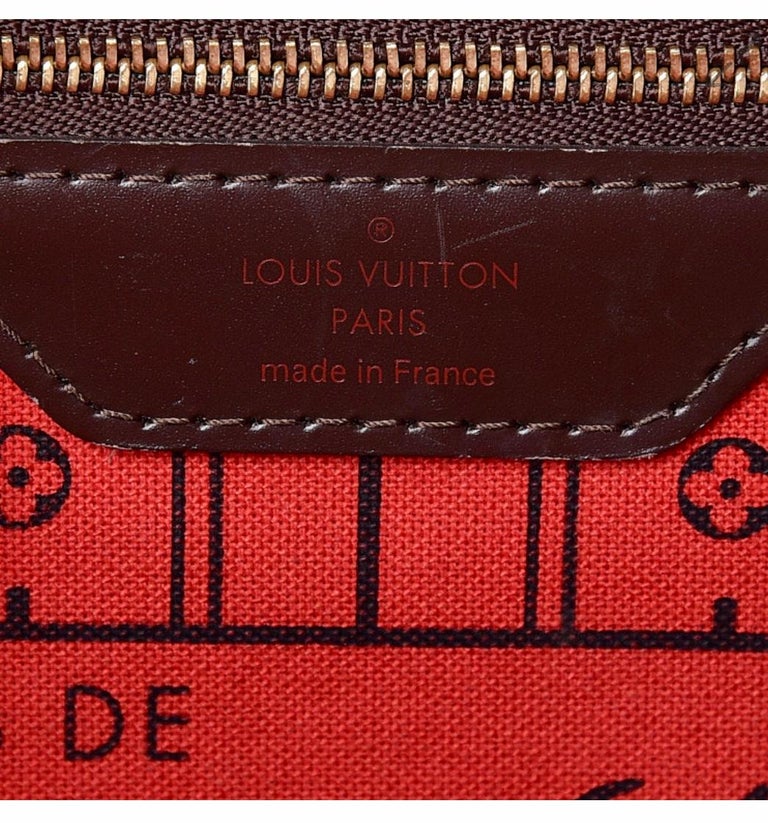 LOUIS VUITTON Neverfull Mm ❤️SOLD In Damier Ebene w/ bright red