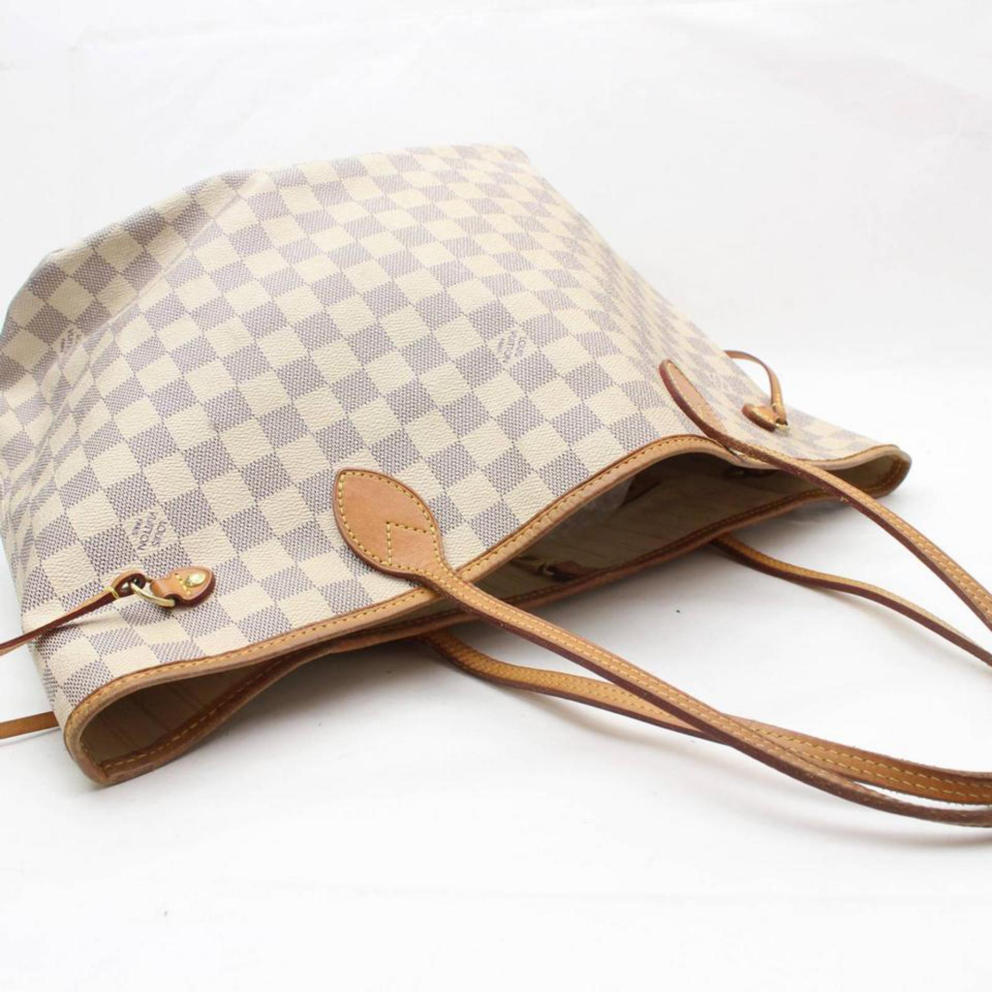 Louis Vuitton Neverfull Damier Azur Mm 868790 White Coated Canvas Tote For Sale 6