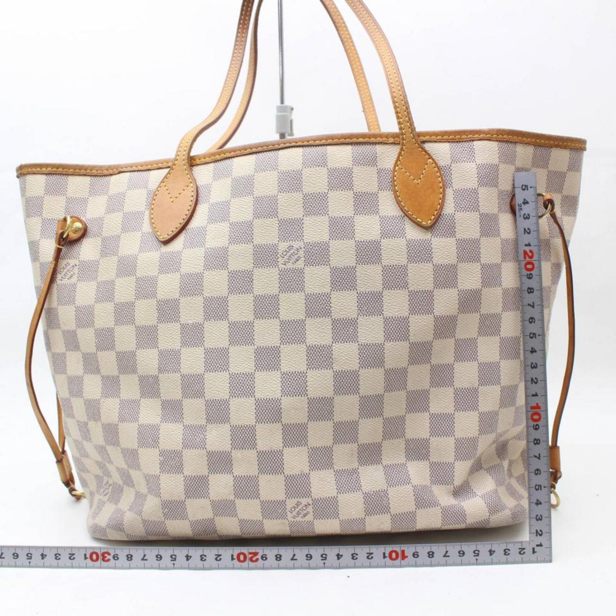 Louis Vuitton Neverfull Damier Azur Mm 868790 White Coated Canvas Tote For Sale 2