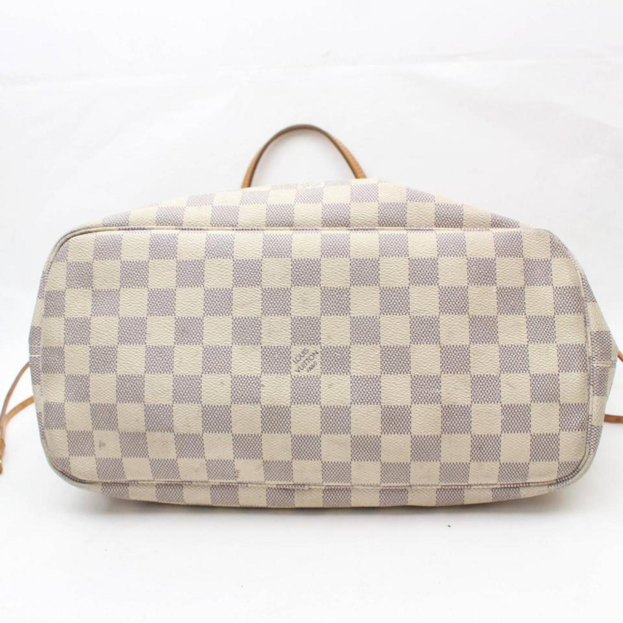 Louis Vuitton Neverfull Damier Azur Mm 868790 White Coated Canvas Tote For Sale 3