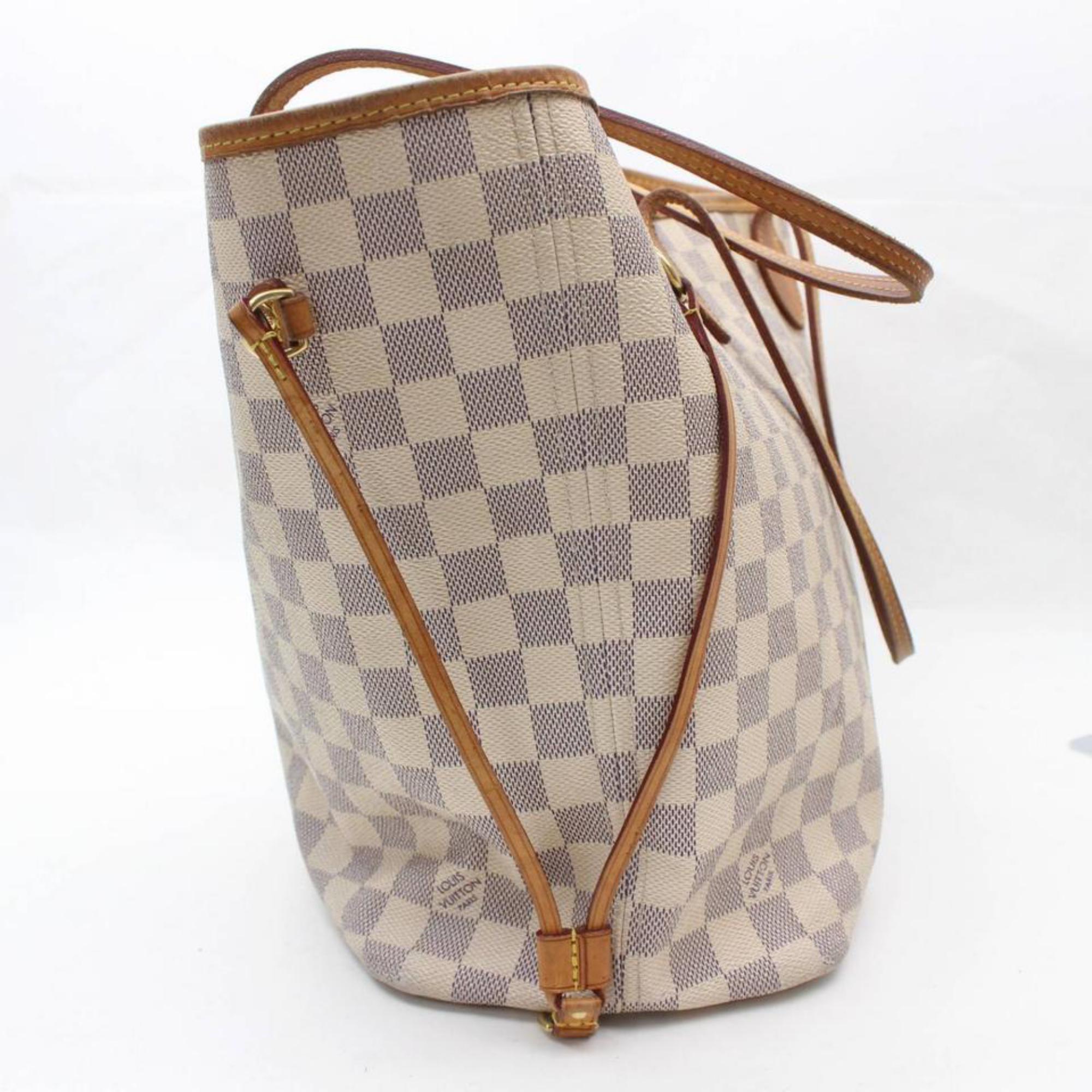 Louis Vuitton Neverfull Damier Azur Mm 868790 White Coated Canvas Tote For Sale 4