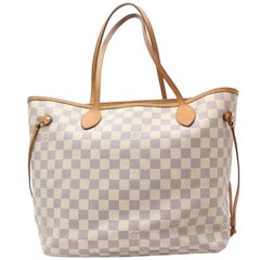 Louis Vuitton Neverfull Damier Azur Mm 868790 White Coated Canvas Tote