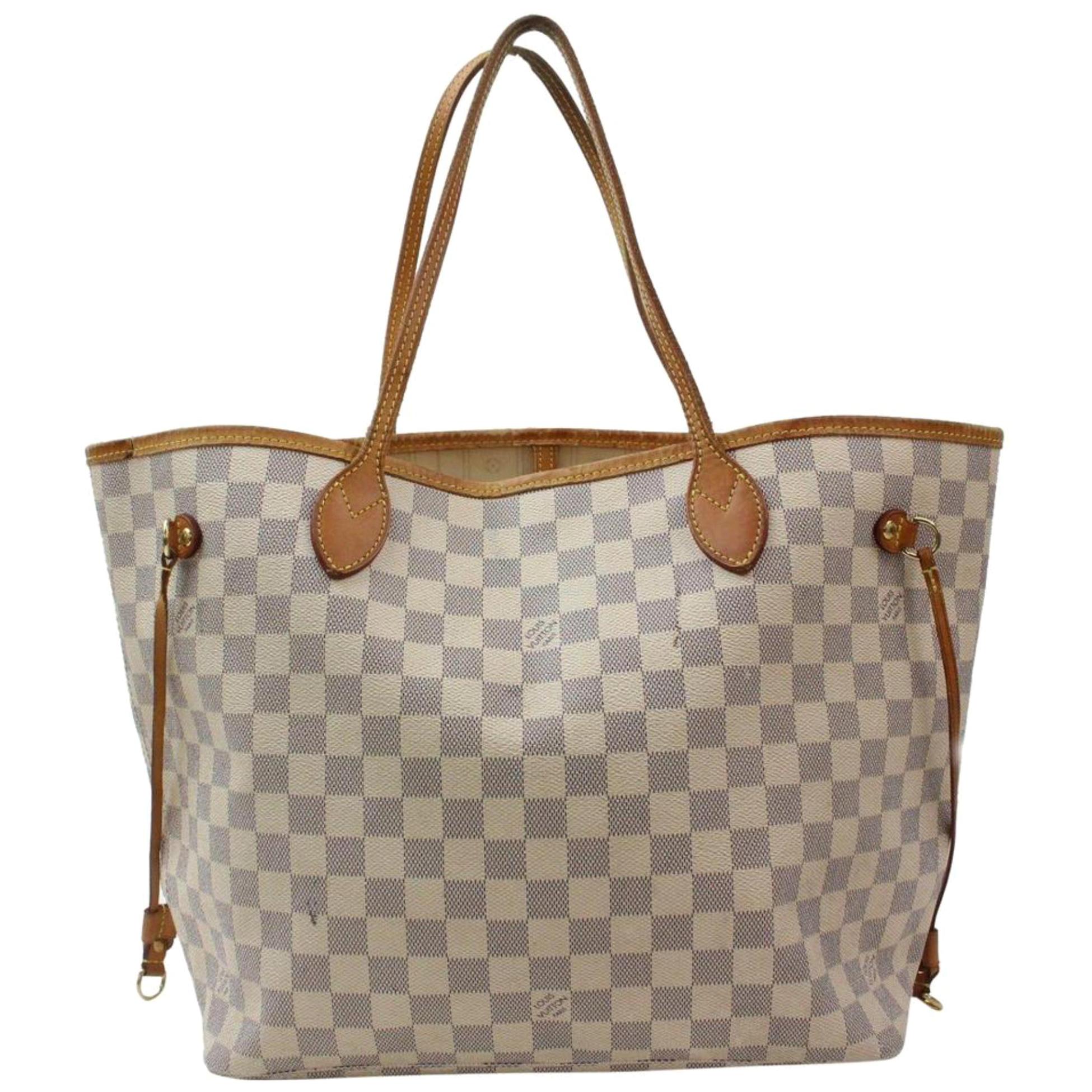 Louis Vuitton Neverfull Damier Azur Mm 868919 White Coated Canvas Tote For Sale