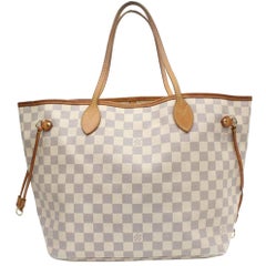 Louis Vuitton Neverfull Damier Azur Mm 869116 White Coated Canvas Tote
