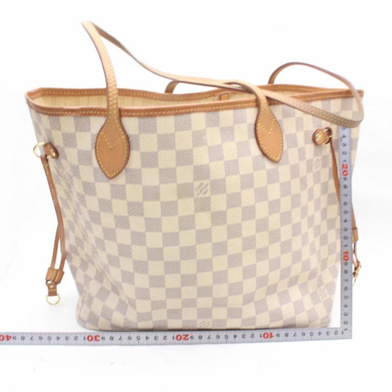 Louis Vuitton Neverfull Damier Azur Mm 869418 Whites Coated Canvas Tote For Sale at 1stdibs
