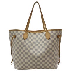 Vintage Louis Vuitton Neverfull Damier Azur Mm 870572 White Coated Canvas Tote