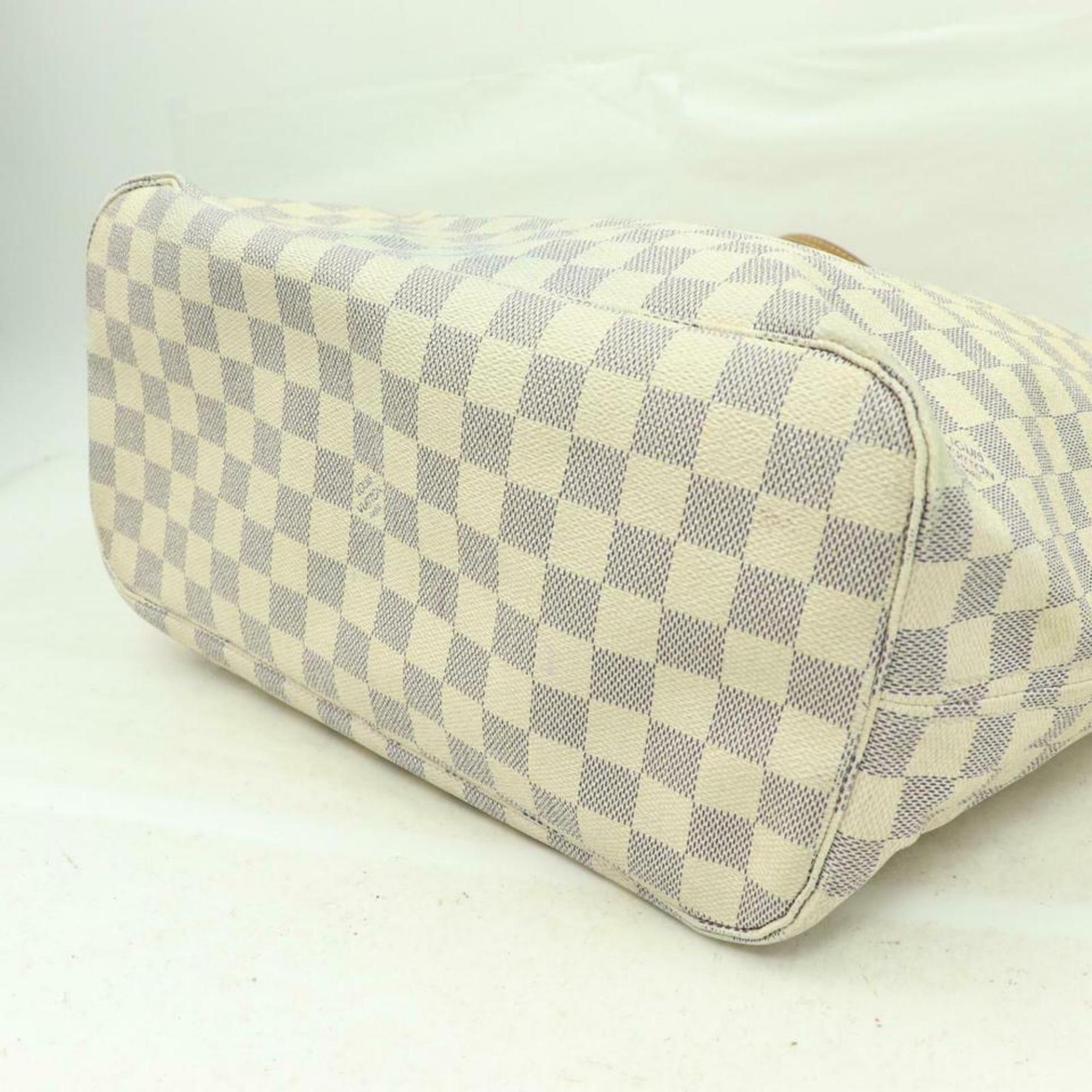Louis Vuitton Neverfull Damier Azur Mm Medium 870317 White Coated Canvas Tote For Sale 2