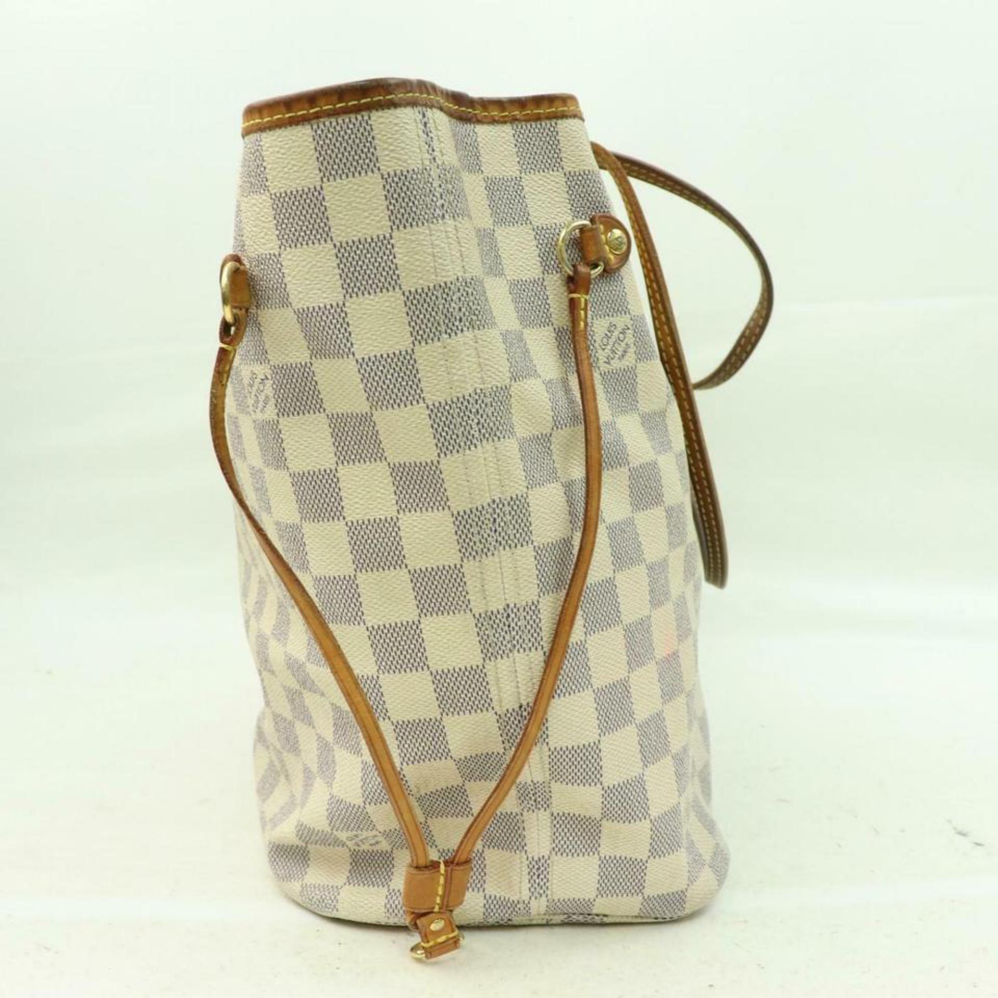 Louis Vuitton Neverfull Damier Azur Mm Medium 870317 White Coated Canvas Tote For Sale 3