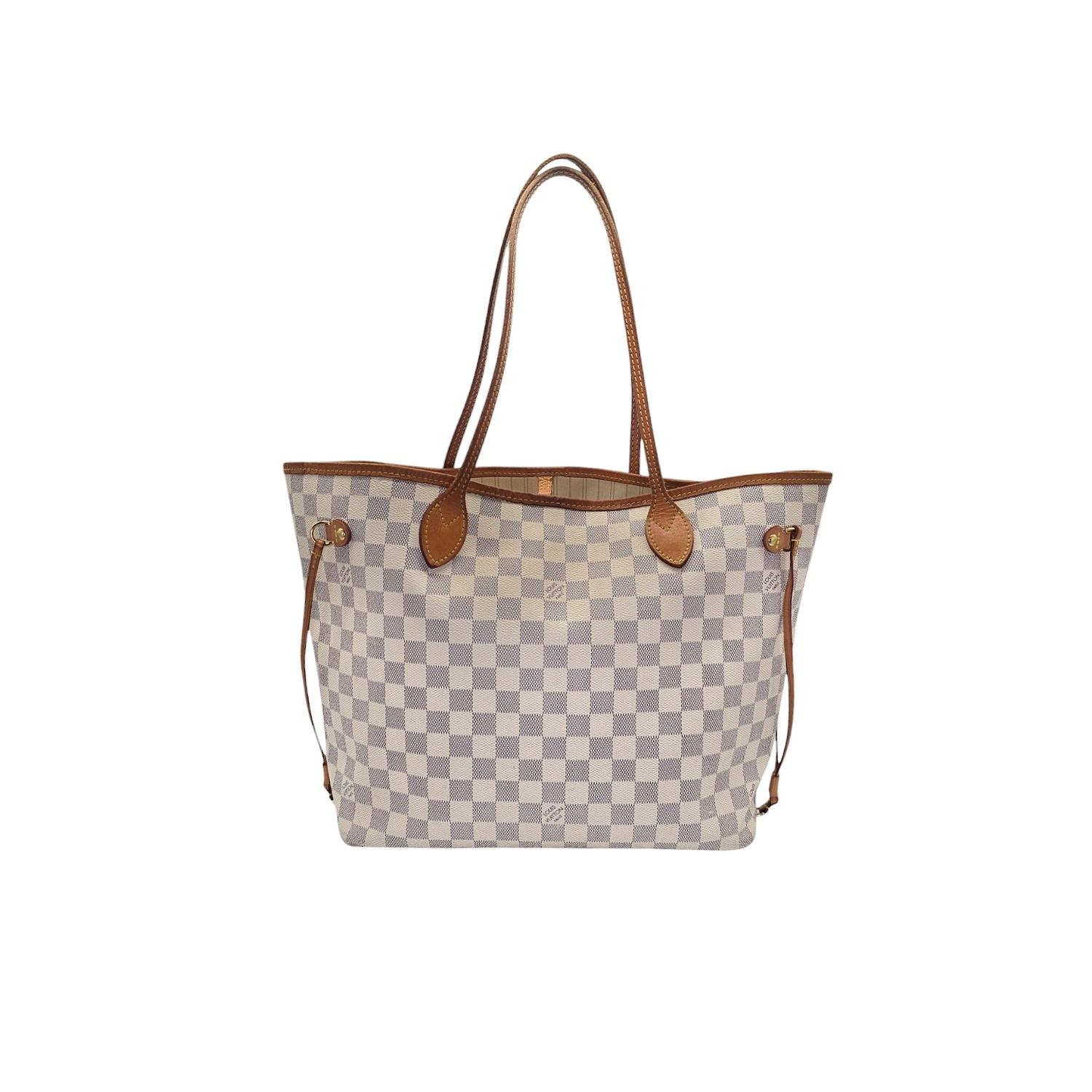 Beige Sac cabas Neverfull Damier Azur MM rose beige Louis Vuitton en vente