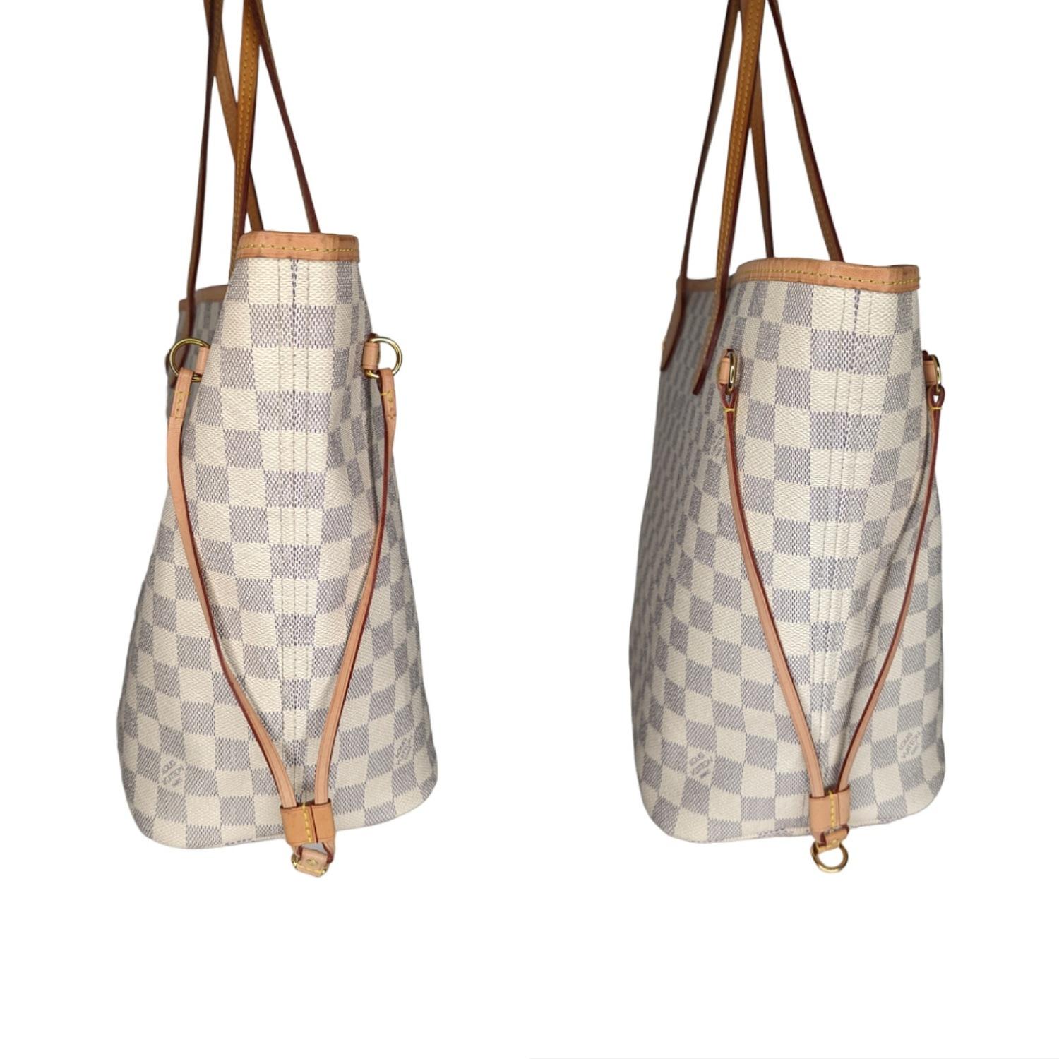 Louis Vuitton Neverfull Damier Azur MM Tote Rose Ballerine In Excellent Condition For Sale In Scottsdale, AZ