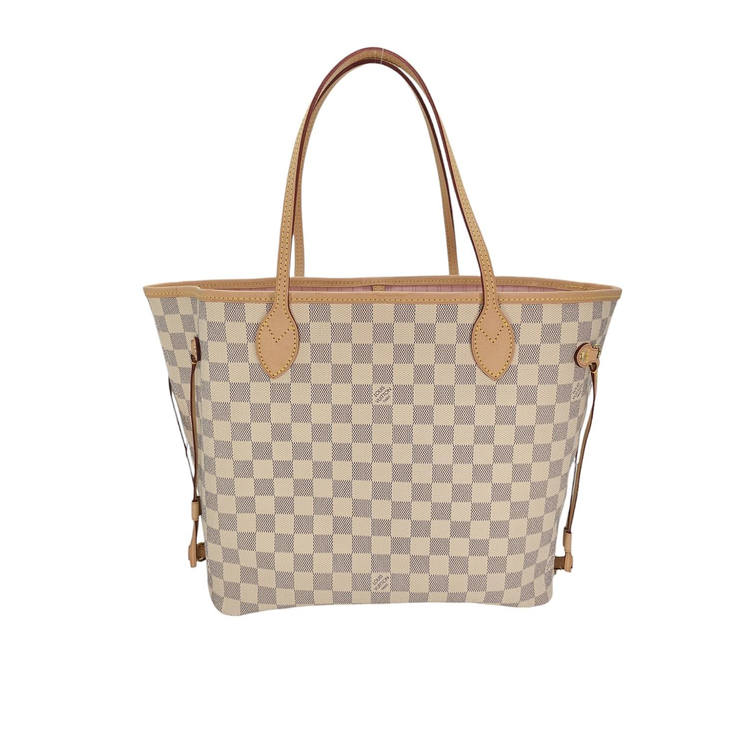 Louis Vuitton Neverfull Damier Azur MM Tote Rose Ballerine Beige