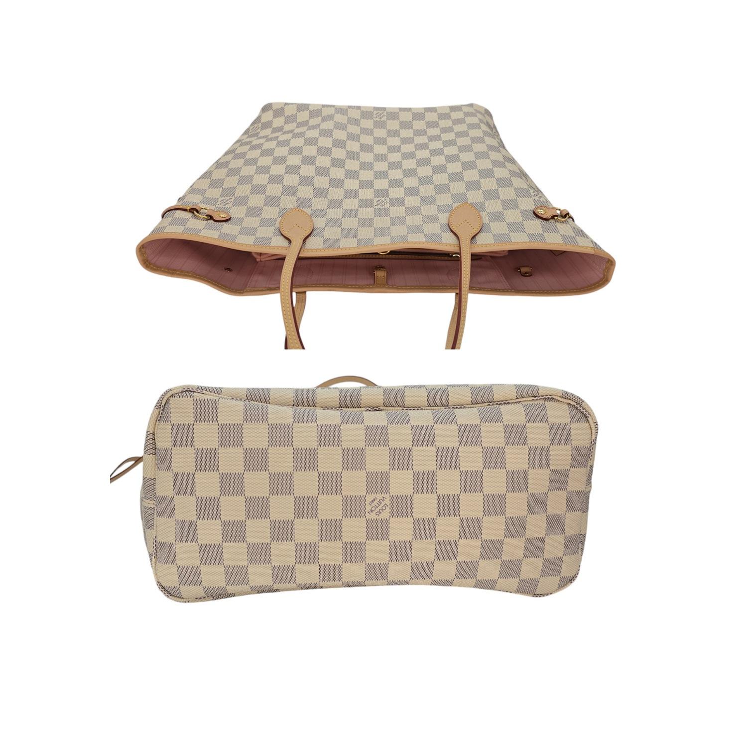 De las mujeres Louis Vuitton Neverfull Damier Azur MM Tote Rose Ballerine