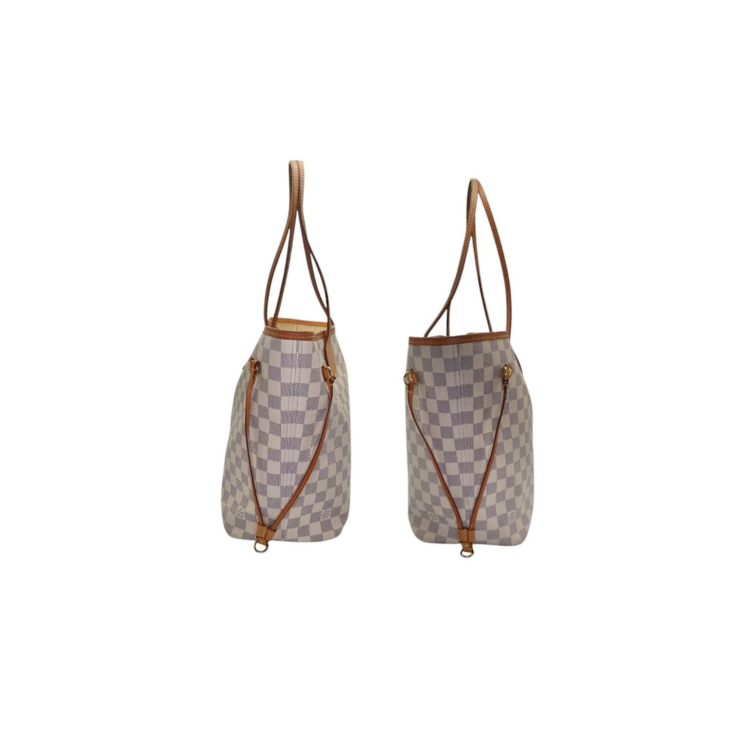 Women's Louis Vuitton Neverfull Damier Azur MM Tote Rose Beige For Sale