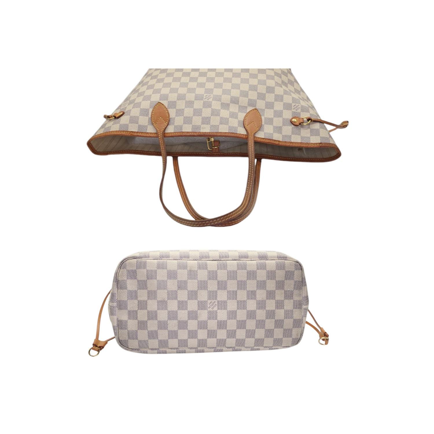 Louis Vuitton Neverfull Damier Azur MM Tote Rose Beige For Sale 1