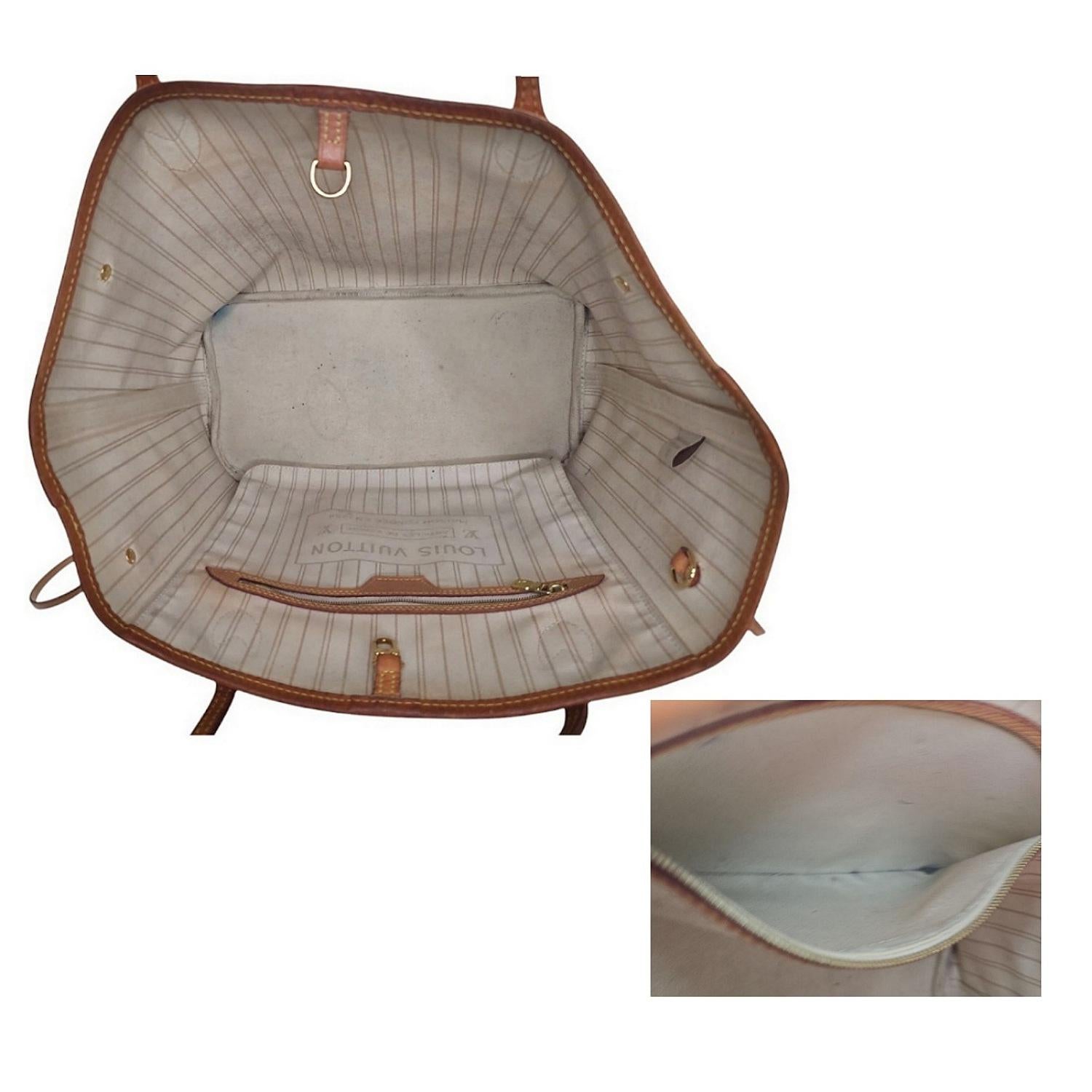 Louis Vuitton Neverfull Damier Azur MM Tote Rose Beige For Sale 2