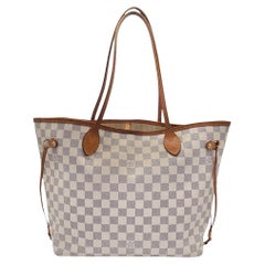 Louis Vuitton Neverfull Damier Azur MM Tote Rose Beige