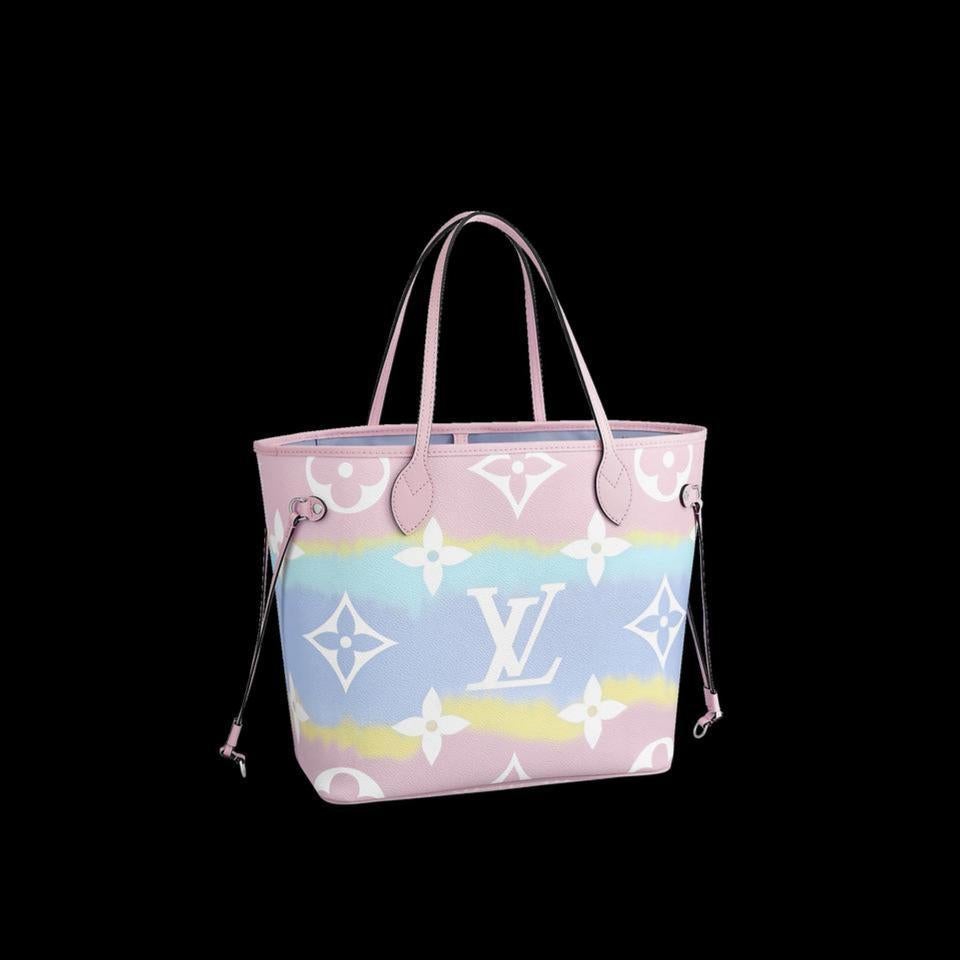 Louis Vuitton Neverfull Escale Mm Tye Dye Pastel 18lv617 Pink Coated Canvas Tote In New Condition In Dix hills, NY