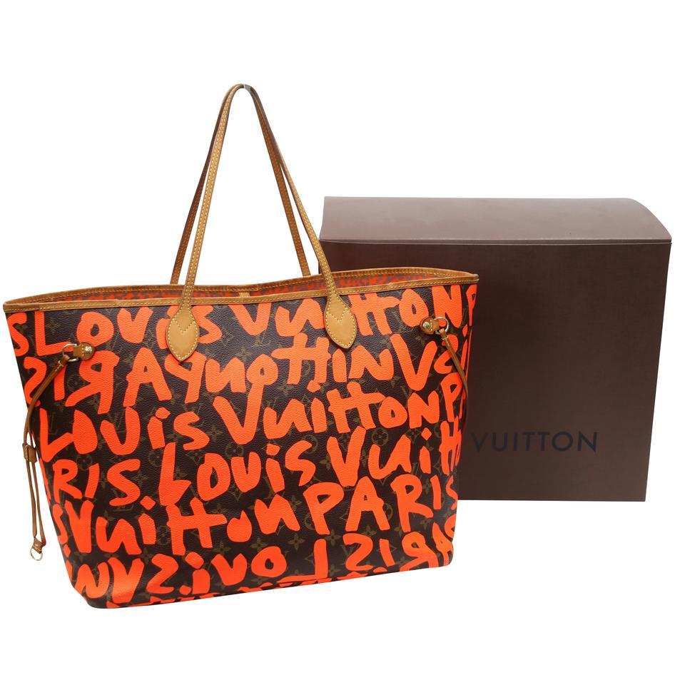 Rare Limited Edition Louis Vuitton Neverfull GM hand crafted in France with vivid orange Graffiti style letters. This bag is completely SOLD OUT and never to return to public again this will be your final chance to purchase such a rare item at a