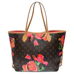 Louis Vuitton Neverfull Limited Edition Roses di Stephen Sprouse in tela marrone