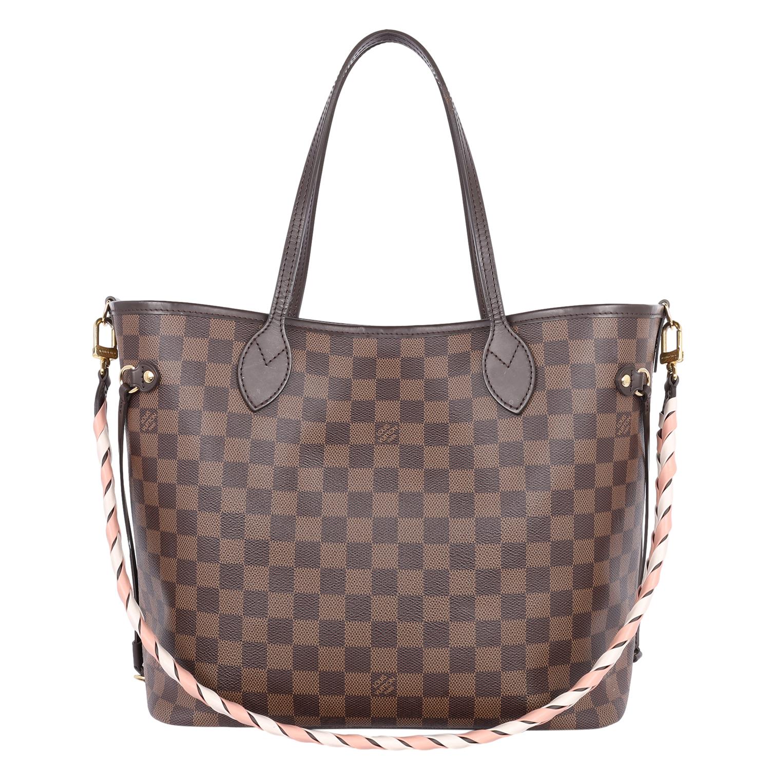 Louis Vuitton Neverfull MM Braided Handle Damier Ebene Brown In Good Condition In Salt Lake Cty, UT