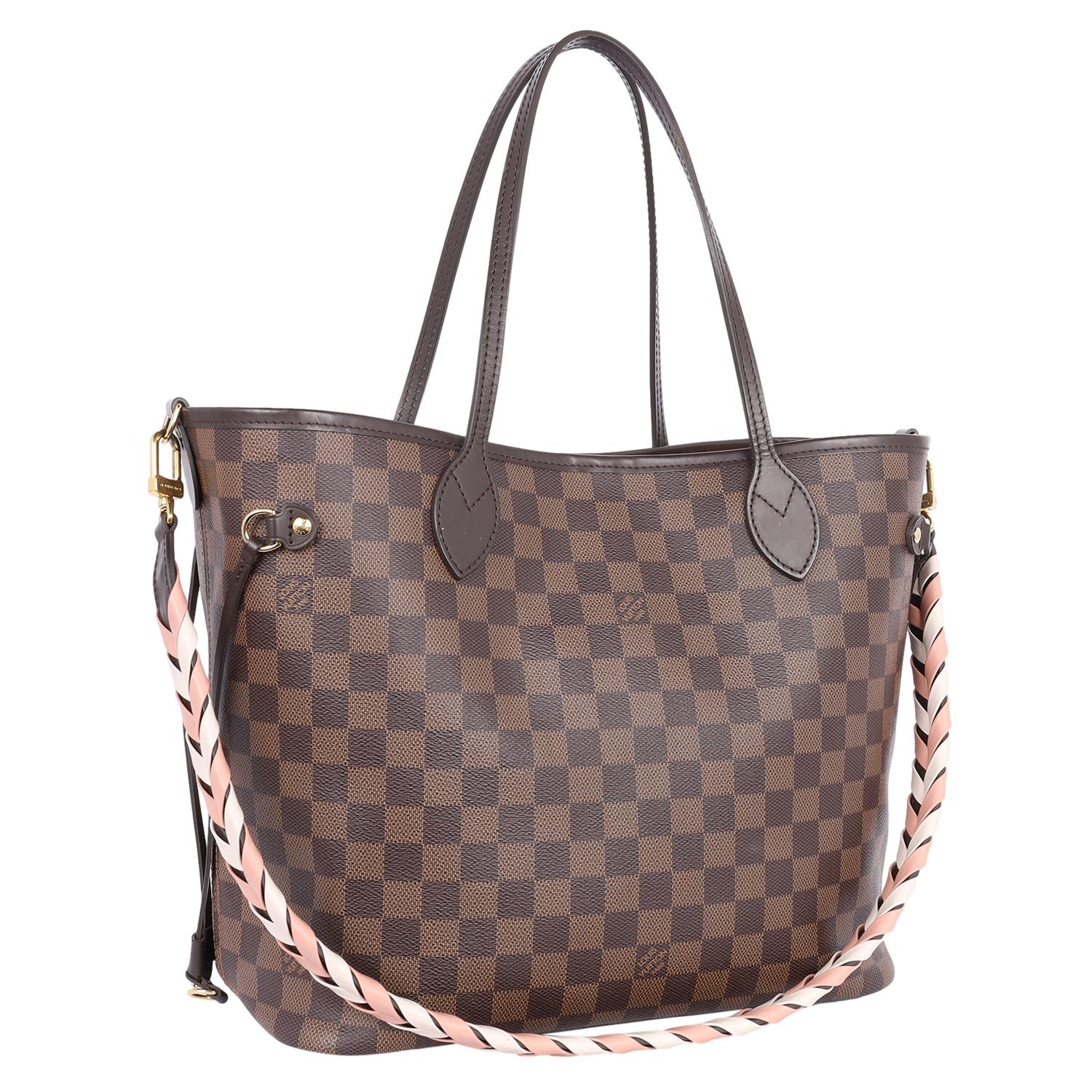 Women's or Men's Louis Vuitton Neverfull MM Braided Handle Damier Ebene Brown